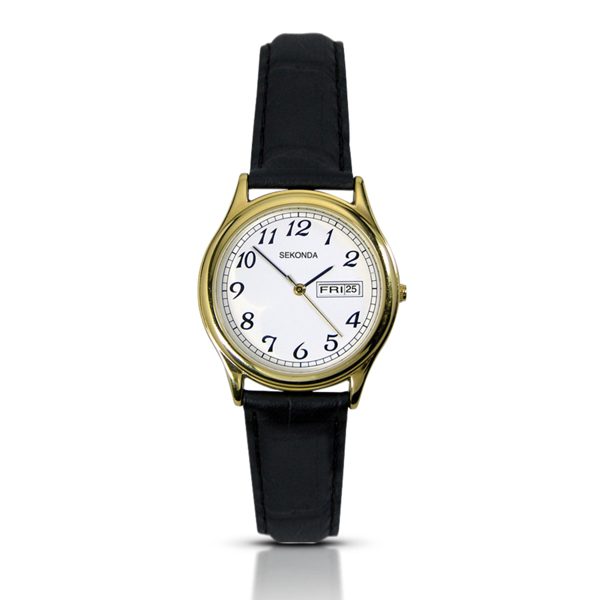 Sekonda Quartz White Dial Black Leather Strap Ladies Watch 4925