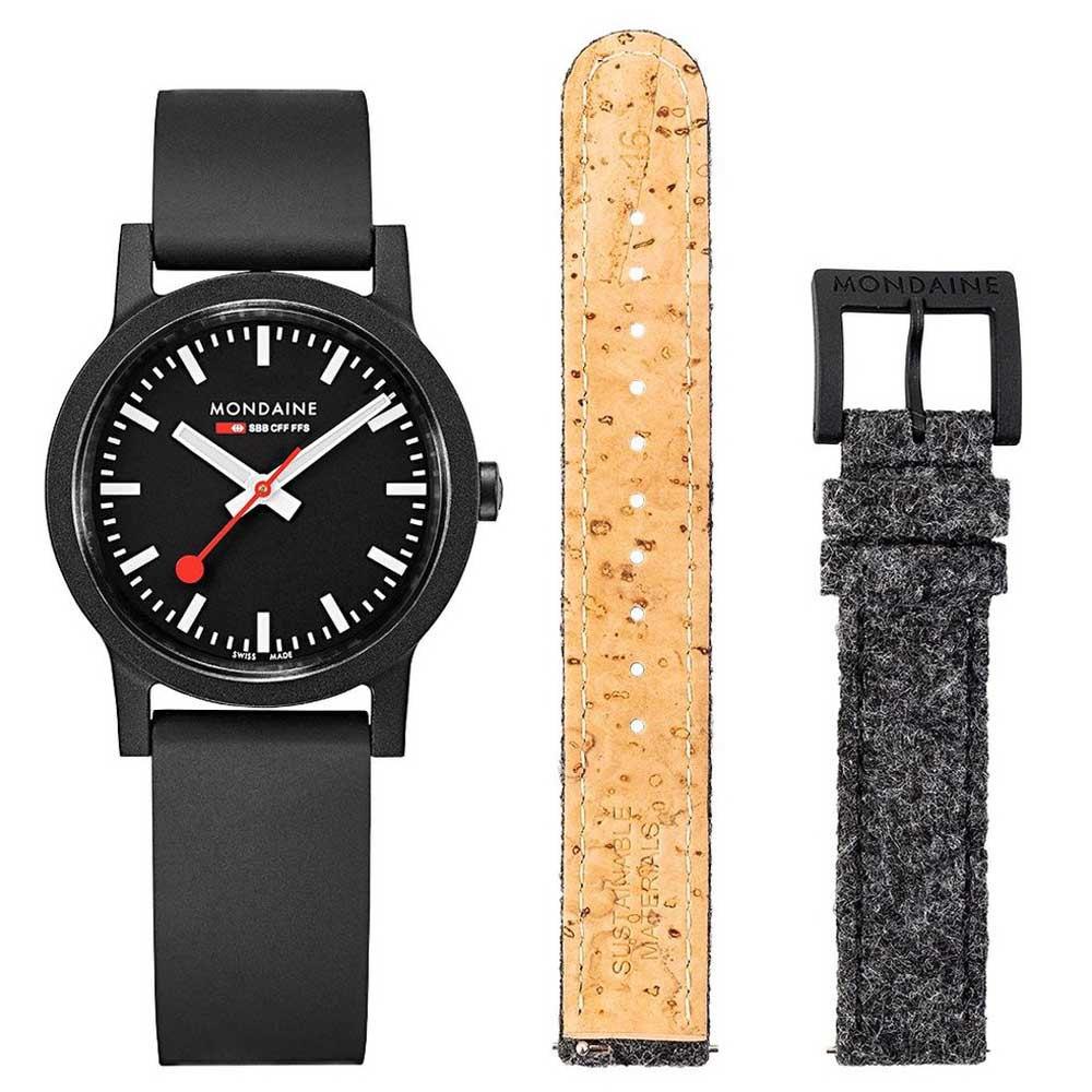 Mondaine Official Swiss Railways Essence Quartz Black Dial Men's Watch Set MS1.32120.RB.SET