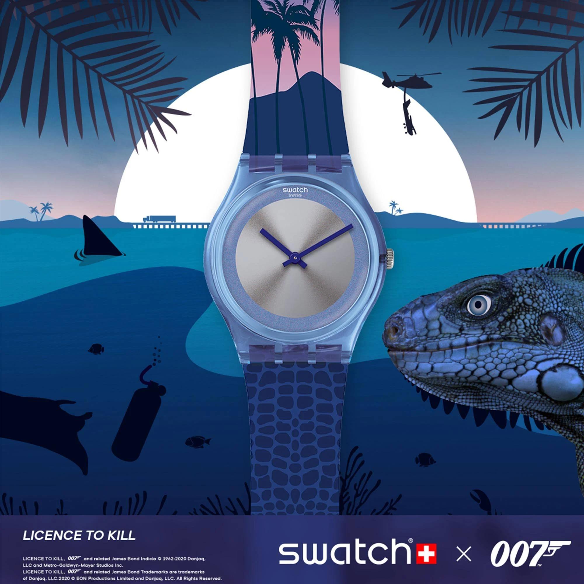 Swatch James Bond Licence To Kill 1989 Limited Special Edition Grey Dial Blue Silicone Strap Watch GZ328