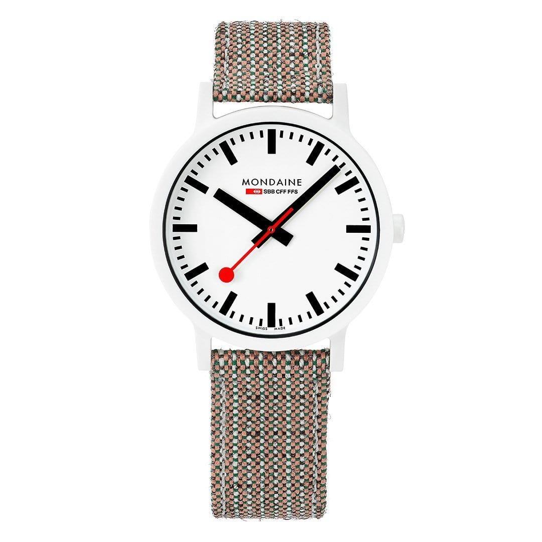 Mondaine Essence Quartz White Dial Brown Textile Strap Unisex Watch MS1.41110.LG