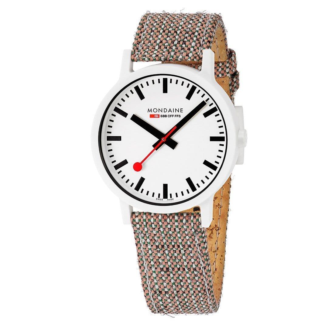 Mondaine Essence Quartz White Dial Brown Textile Strap Unisex Watch MS1.41110.LG