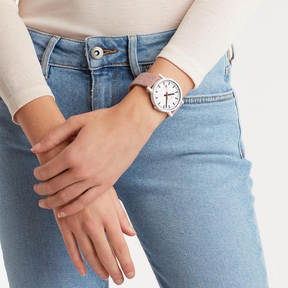 Mondaine Essence Quartz White Dial Red Textile Strap Unisex Watch MS1.41110.LP