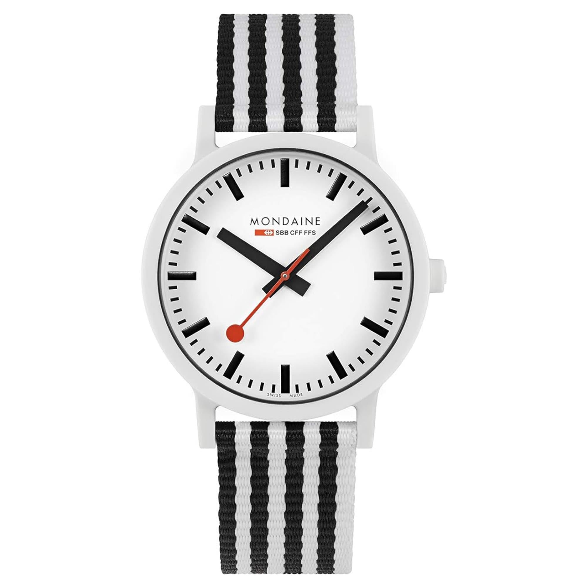 Mondaine Essence Quartz White Dial Two Tone Recycled PET Strap Unisex Watch MS1.41110.LA