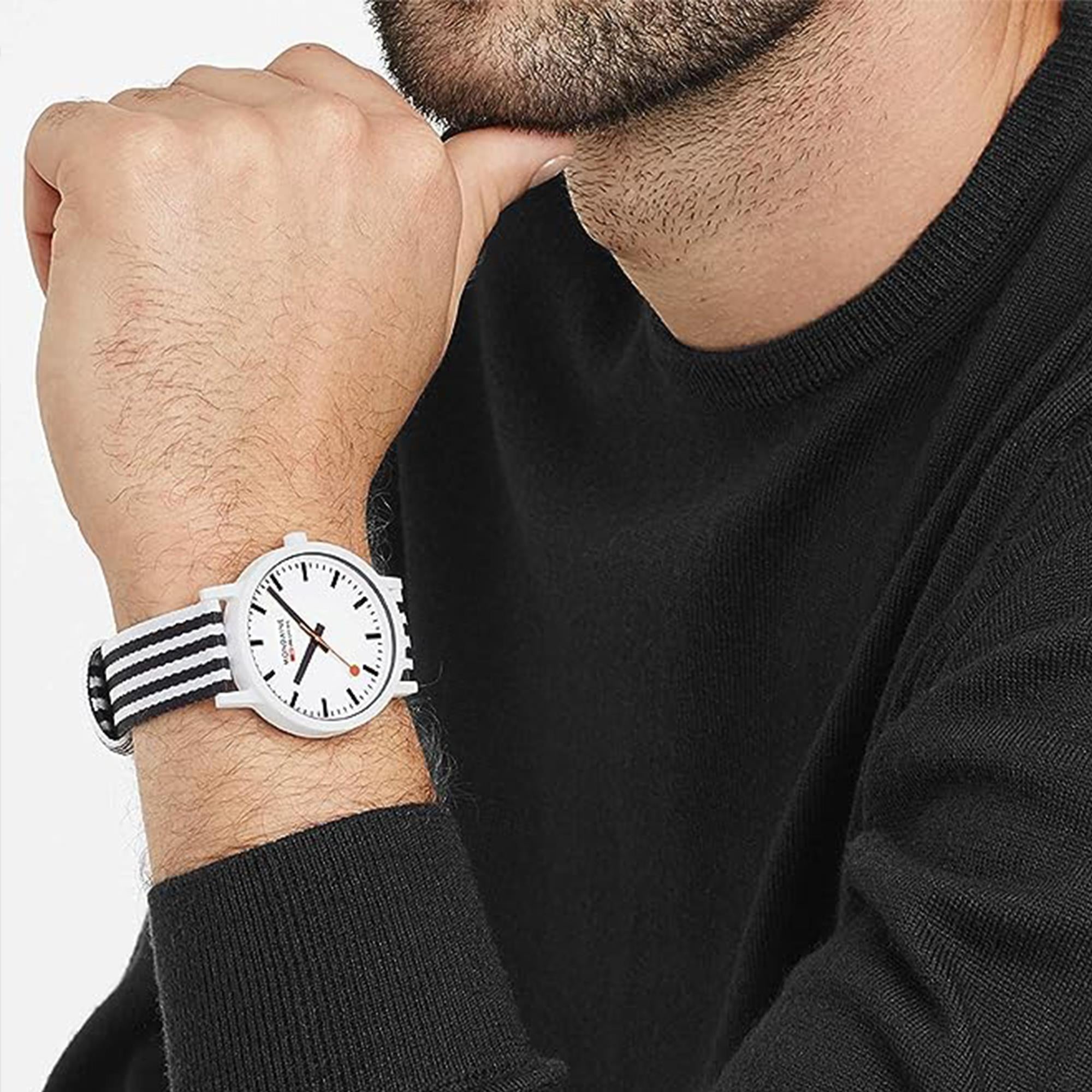 Mondaine Essence Quartz White Dial Two Tone Recycled PET Strap Unisex Watch MS1.41110.LA