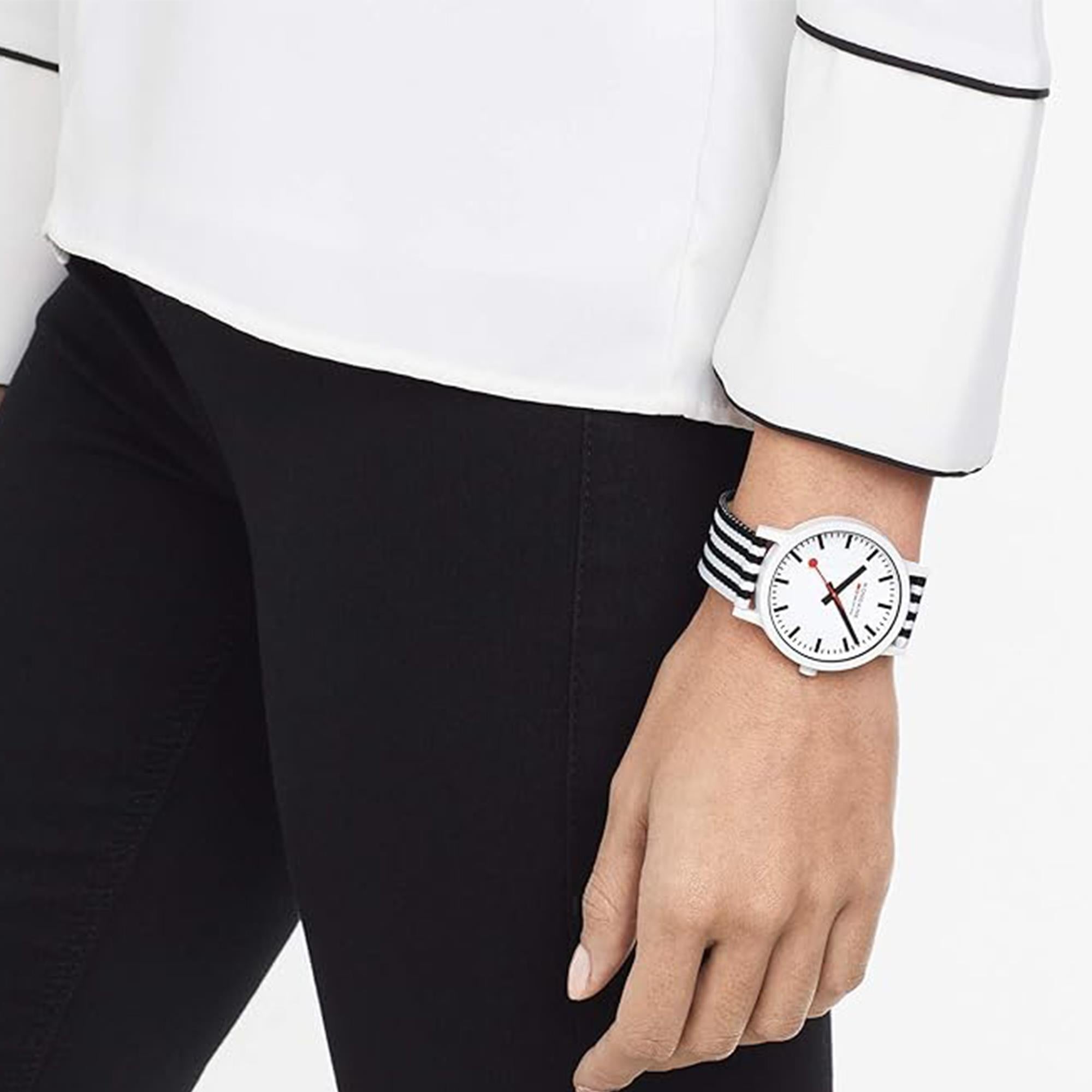 Mondaine Essence Quartz White Dial Two Tone Recycled PET Strap Unisex Watch MS1.41110.LA