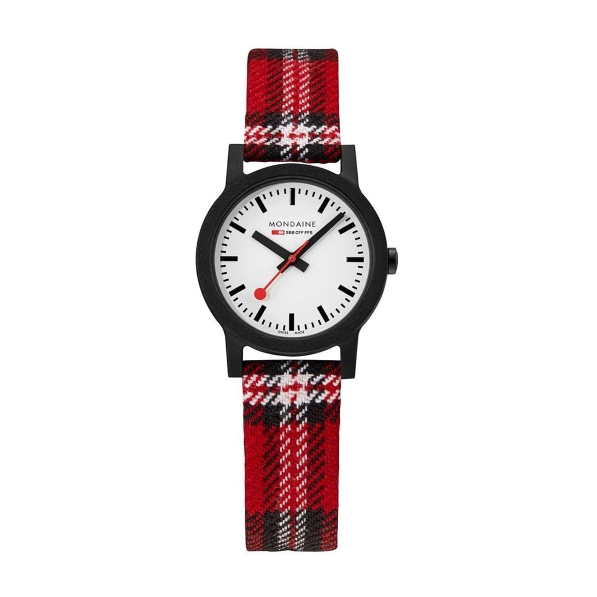 Mondaine Essence Quartz White Dial Recycled Tartan Strap Unisex Watch MS1.32111.LC