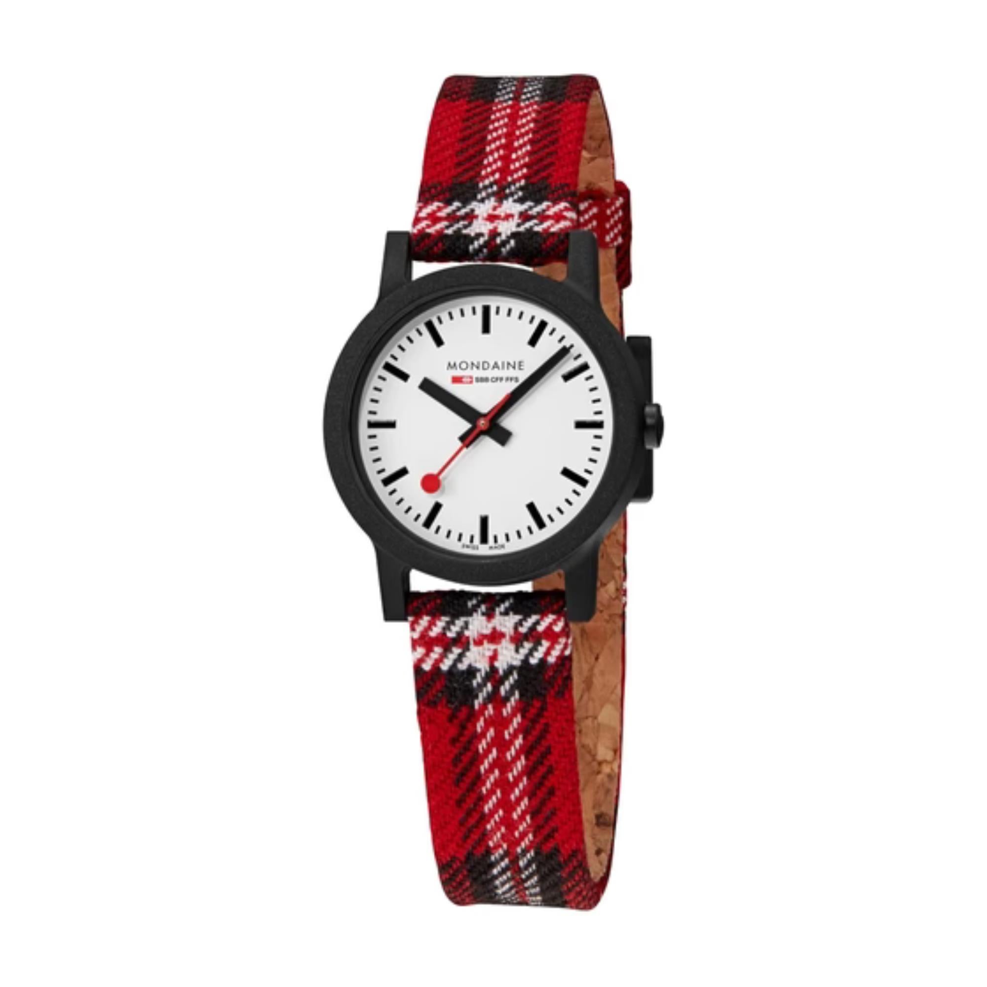 Mondaine Essence Quartz White Dial Recycled Tartan Strap Unisex Watch MS1.32111.LC