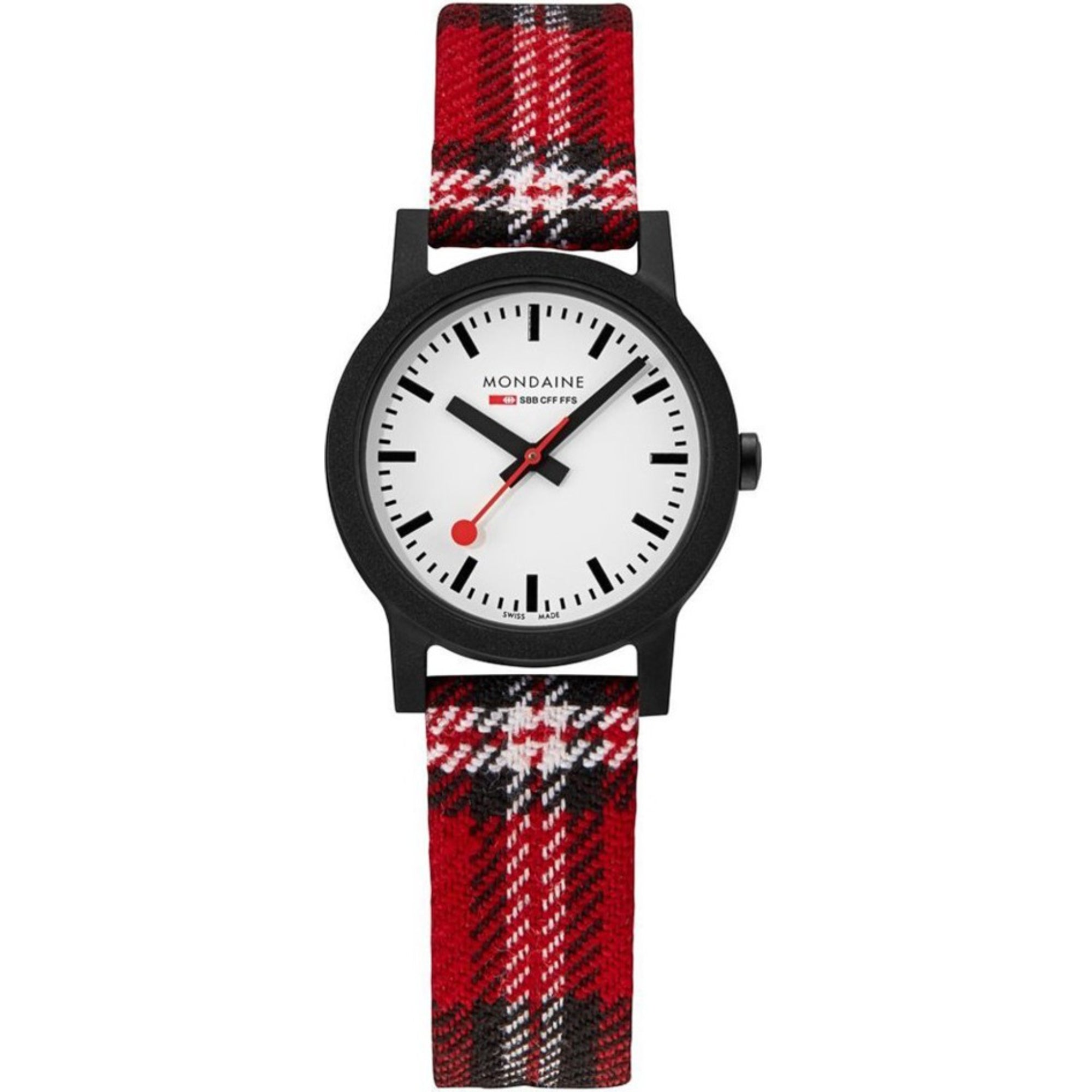 Mondaine Essence Quartz White Dial Recycled Tartan Strap Unisex Watch MS1.32111.LC