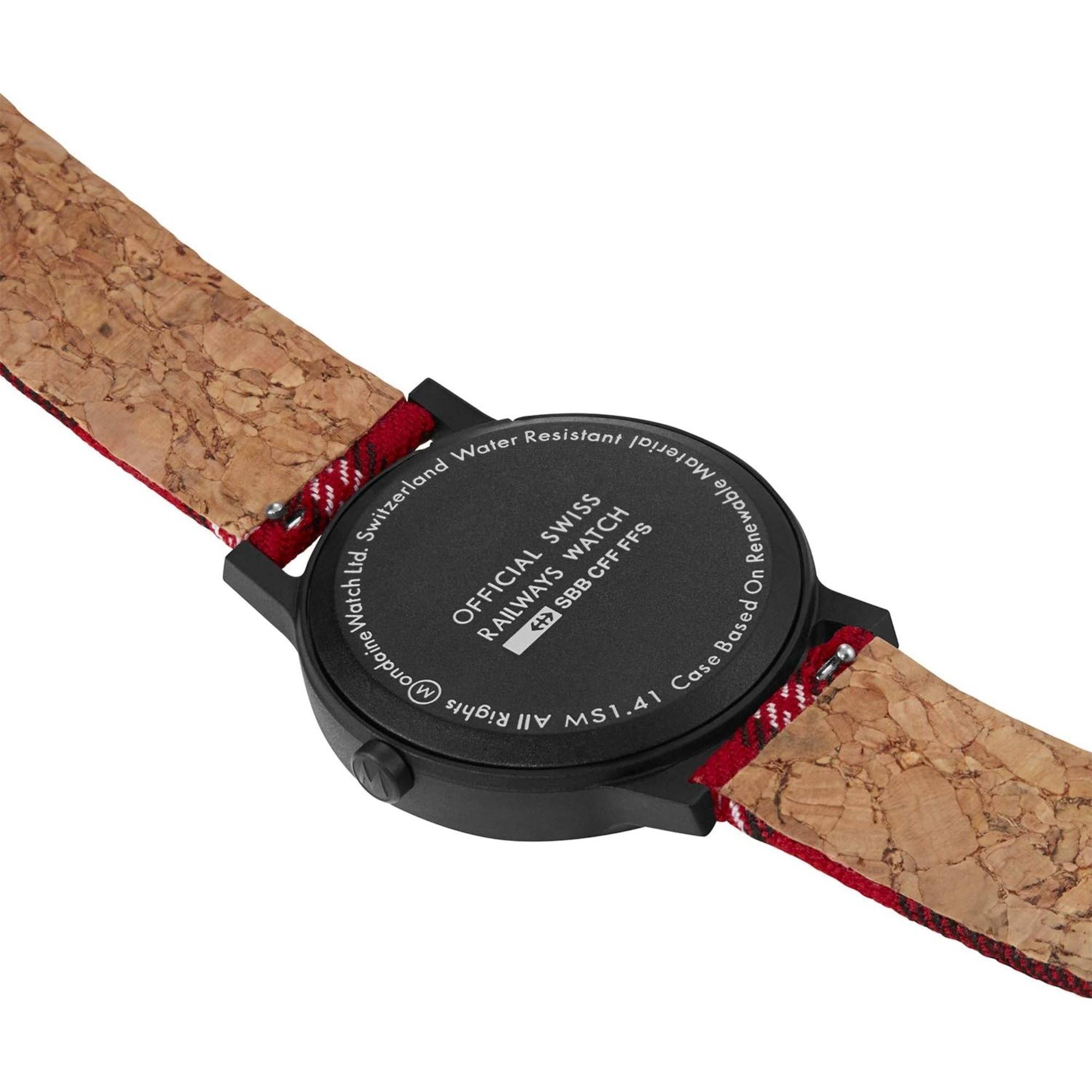 Mondaine Essence Quartz Black PVD White Dial Tartan Cork Strap Unisex Watch MS1.41111.LC
