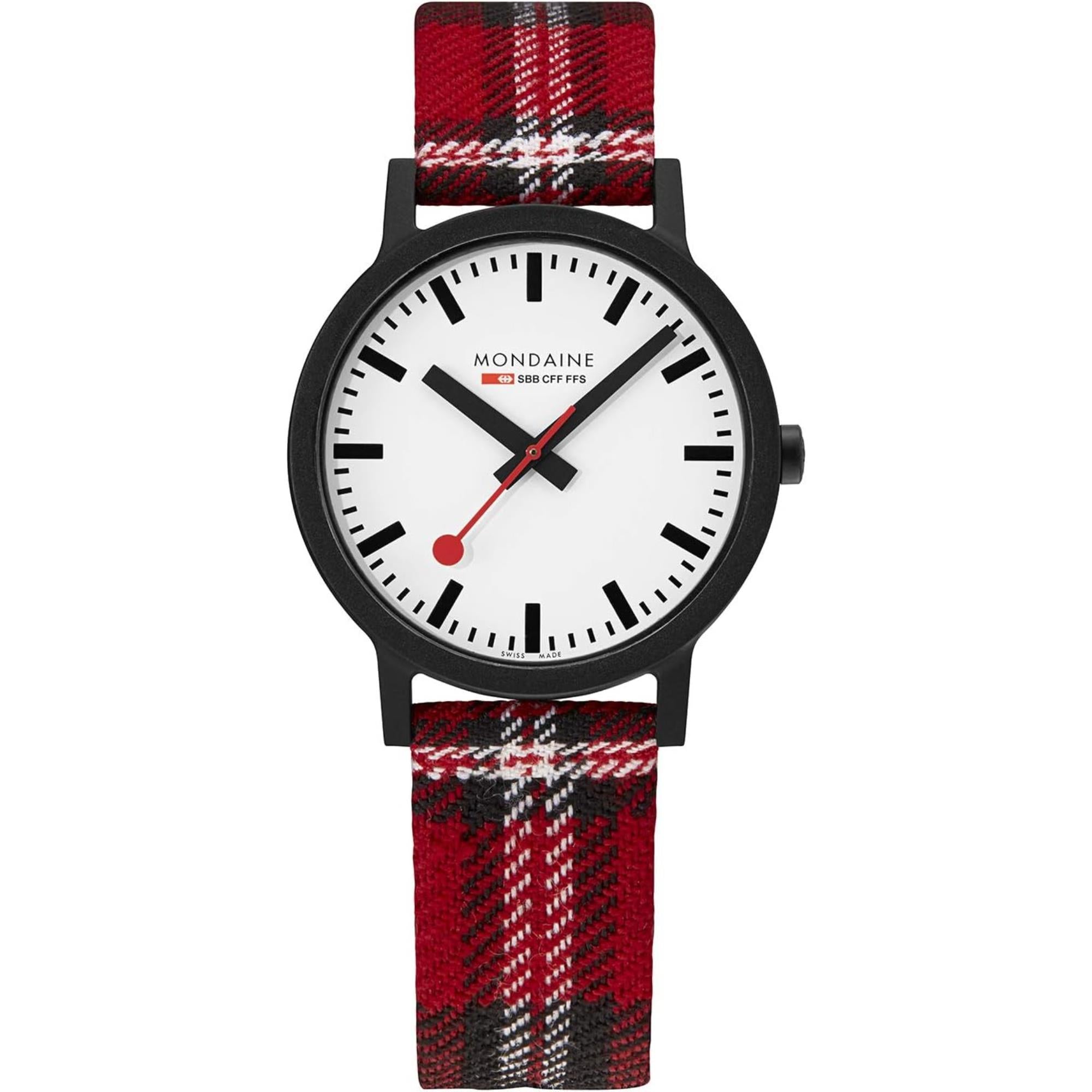 Mondaine Essence Quartz Black PVD White Dial Tartan Cork Strap Unisex Watch MS1.41111.LC