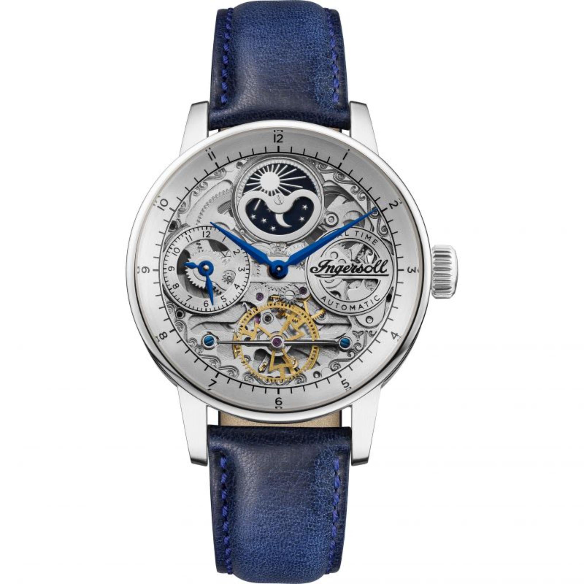 Ingersoll The Jazz Automatic Movement Skeleton Dial Blue Leather Strap Men's Watch I07702