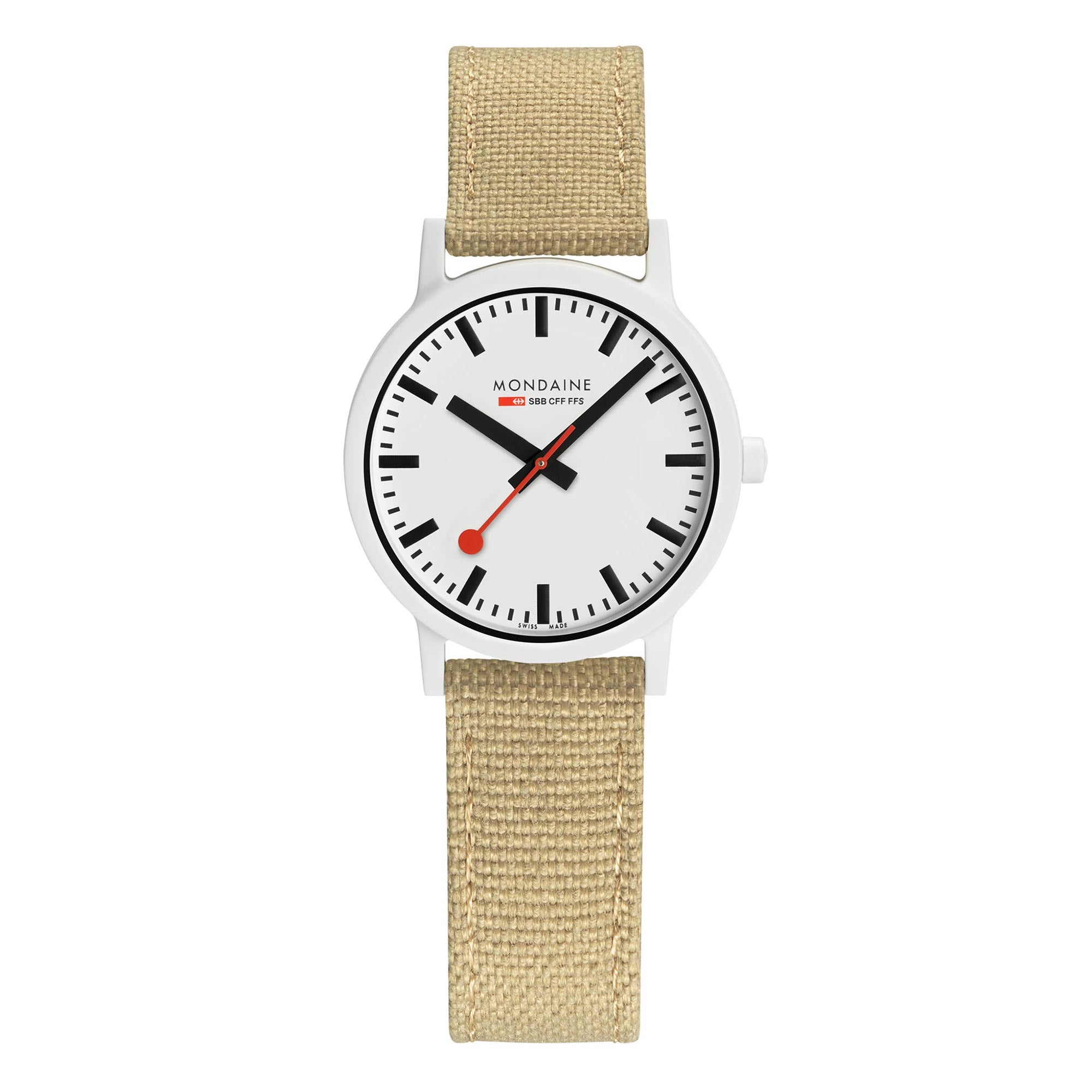 Mondaine Essence Sustainable Quartz Movement White Dial Textile Ladies Watch Strap MS1.32110.LN1
