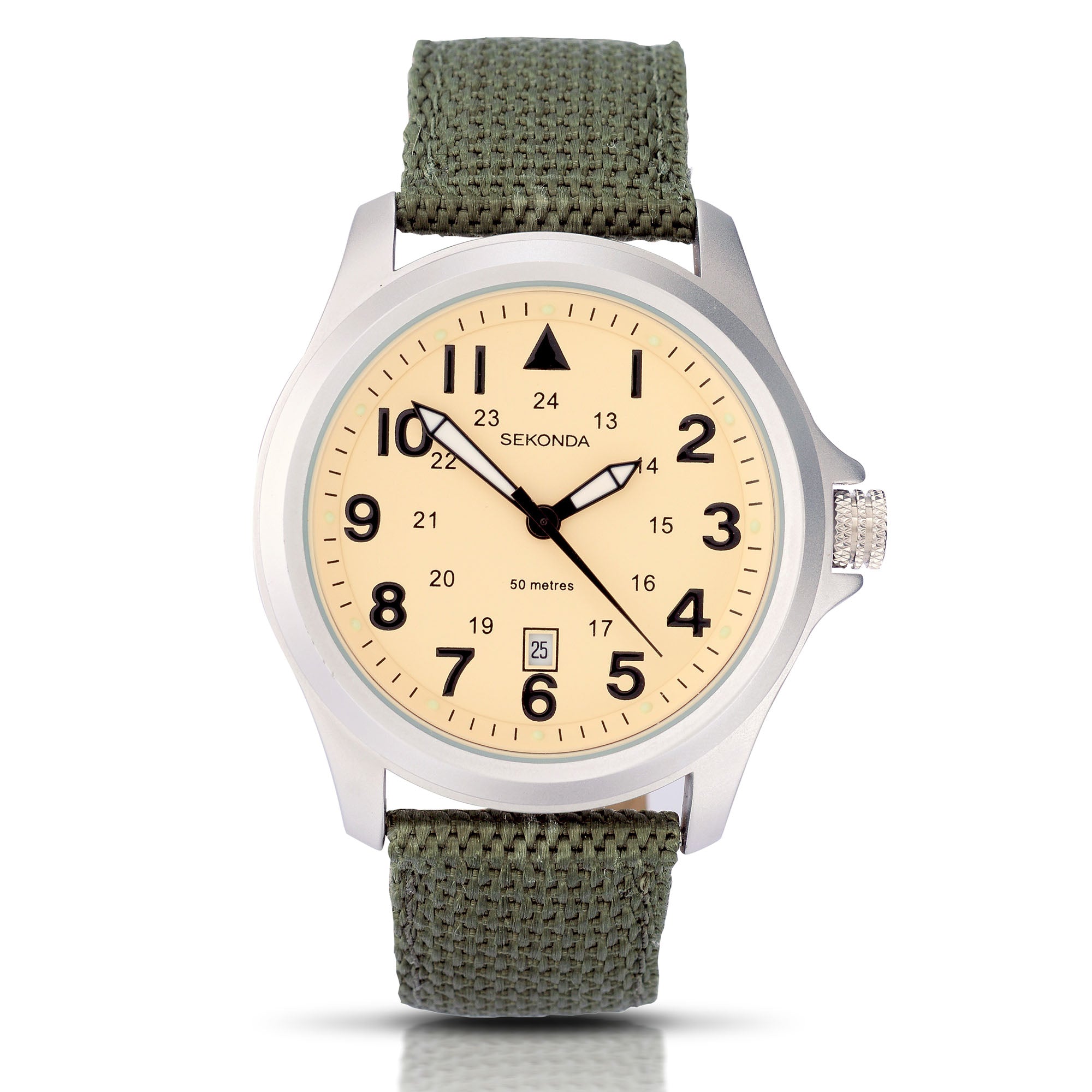 Sekonda Aviator Quartz Cream Dial Green Fabric Strap Men’s Watch 3341