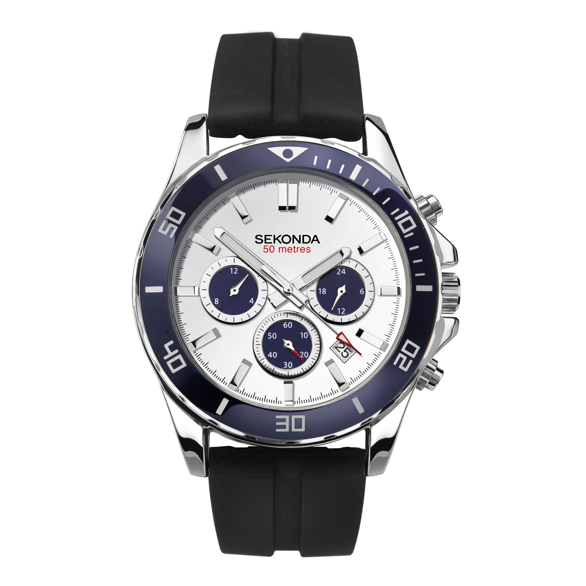 Sekonda Sports Quartz White Dial Black Rubber Strap Men's Watch 1708