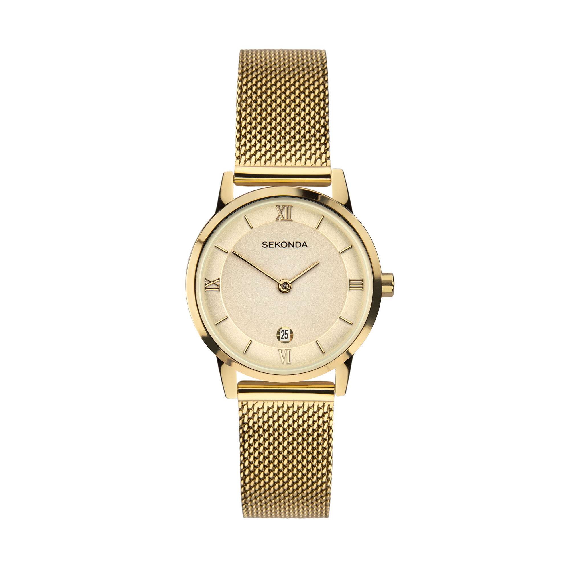 Sekonda Quartz Gold Dial Gold PVD Milanese Bracelet Ladies Watch 2103