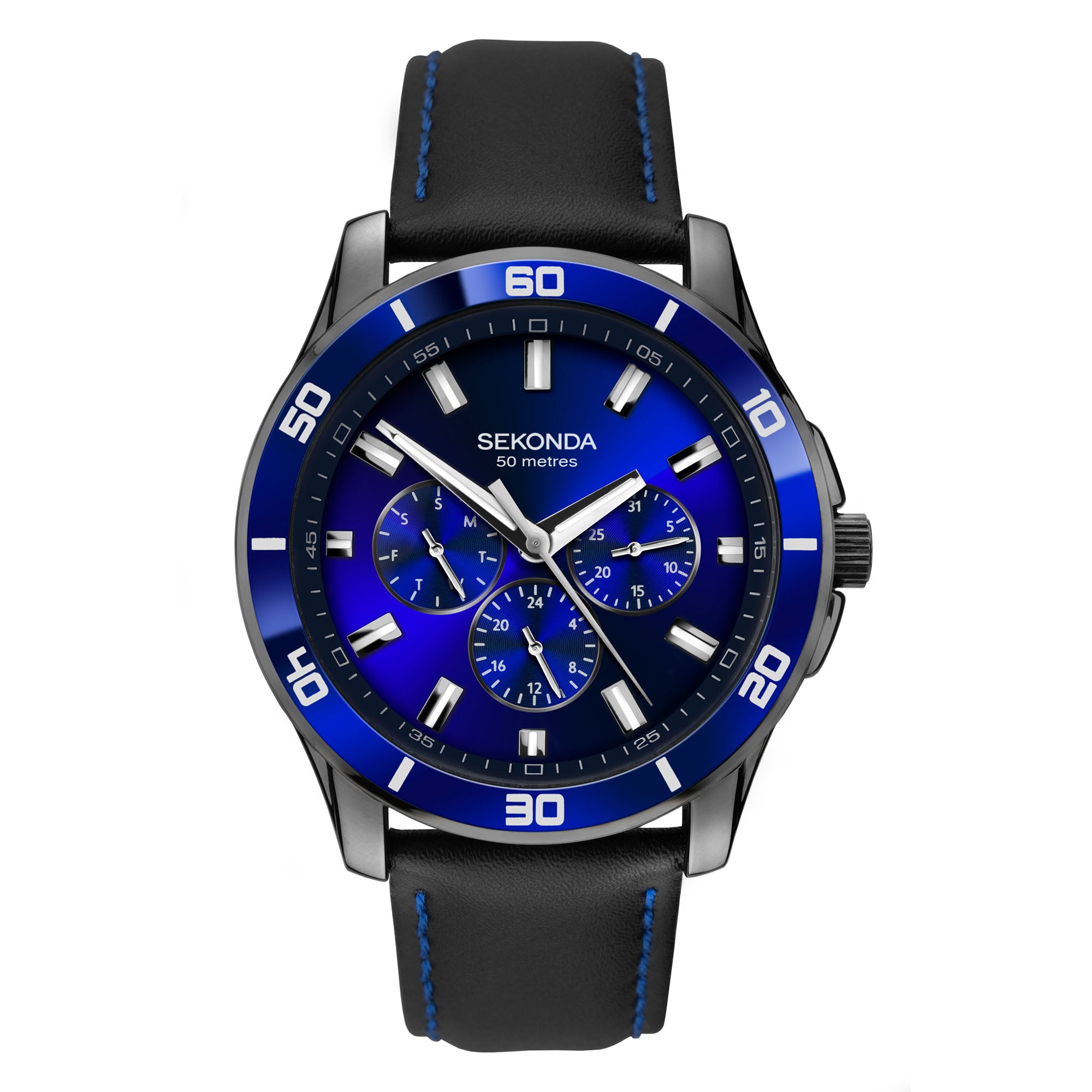 Sekonda Dress Quartz Blue Dial Black Leather Strap Men’s Watch 1634