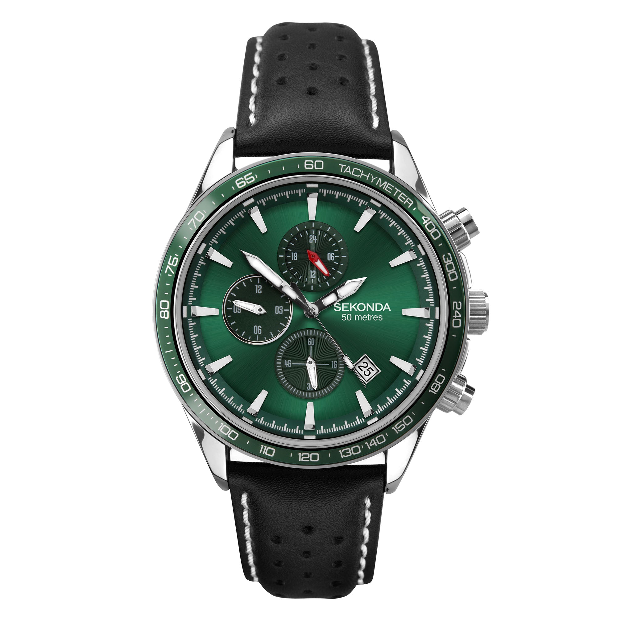 Sekonda Classic Quartz Green Dial Black Leather Strap Men’s Watch 1862