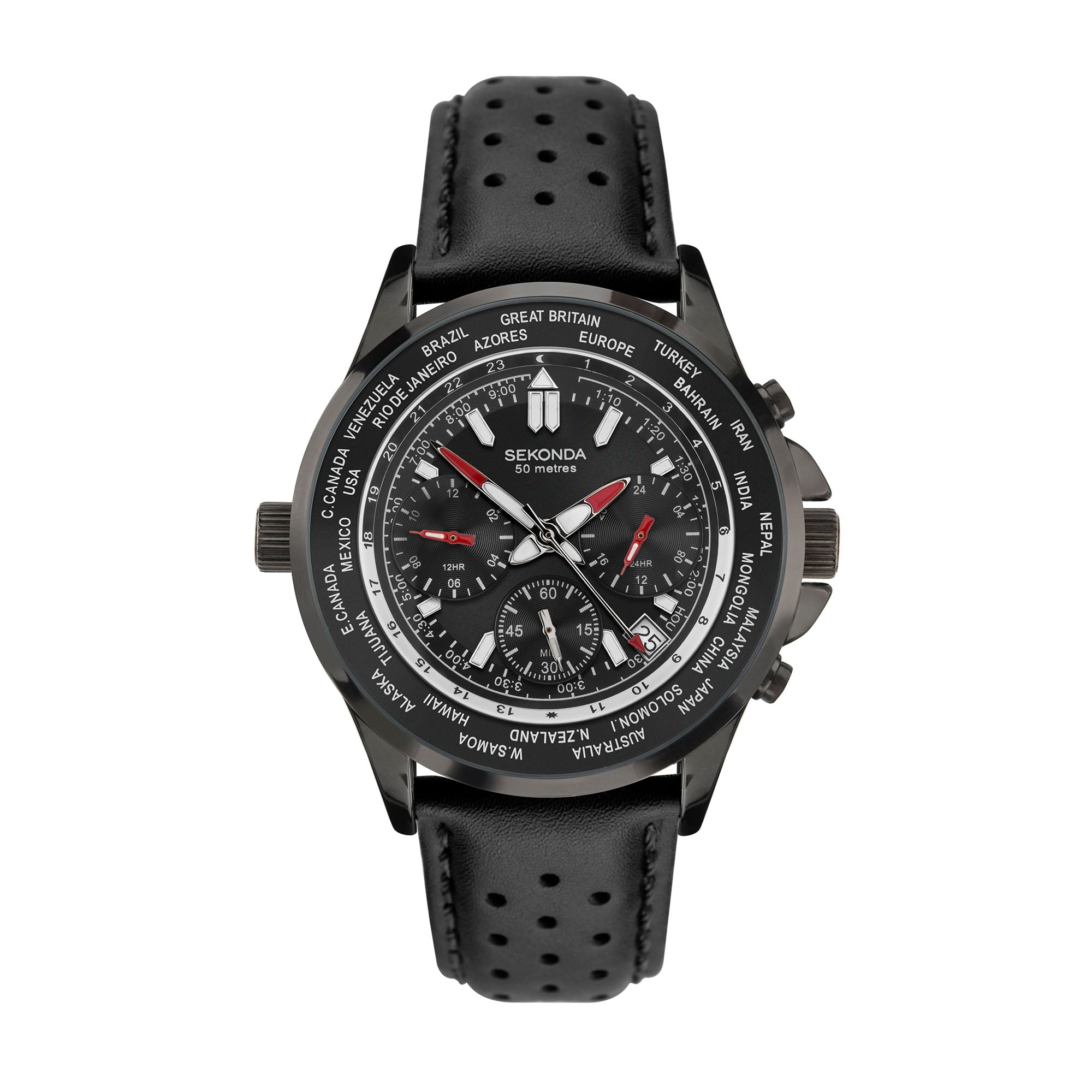 Sekonda Classic Quartz Black Dial Black Leather Strap Men’s Watch 1864