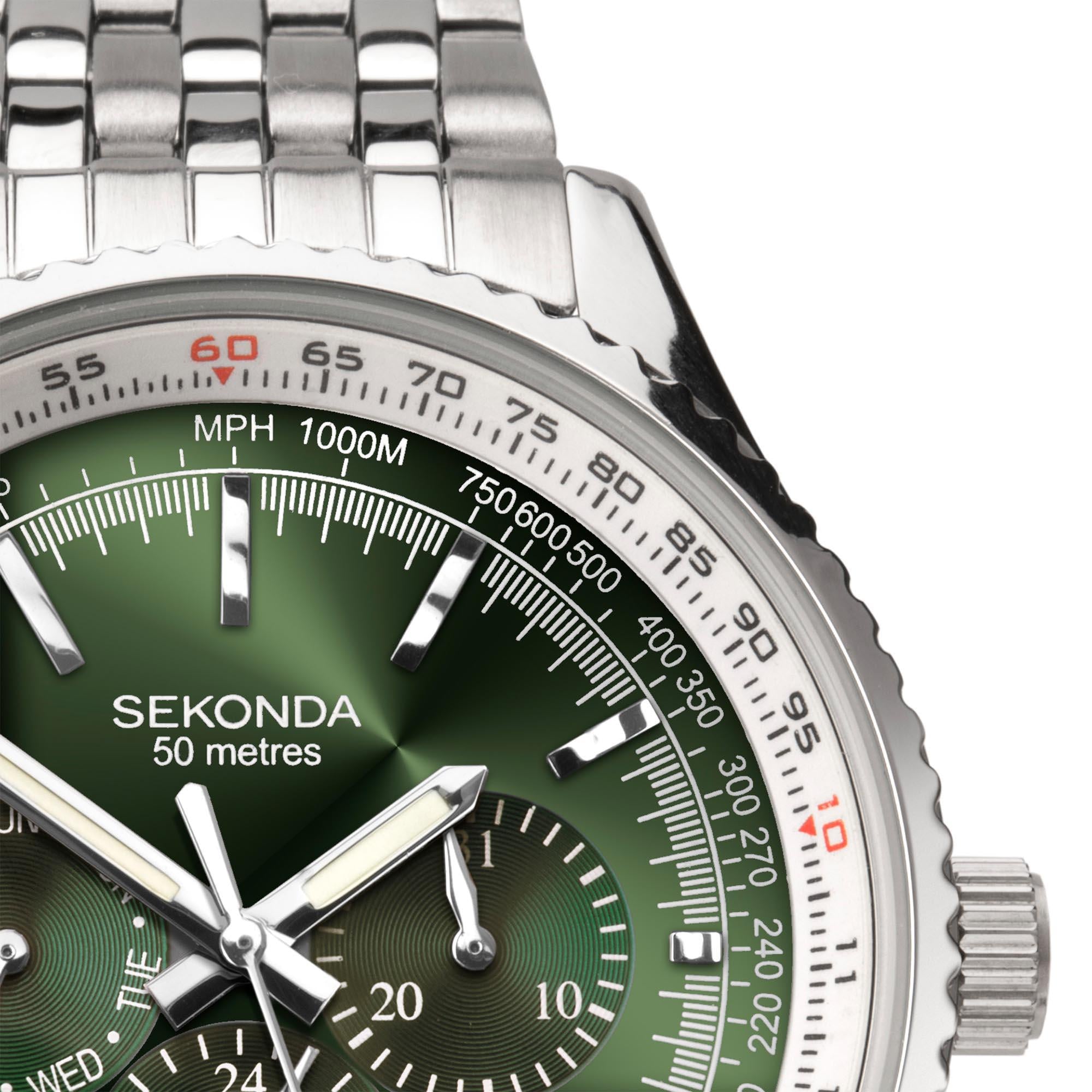 Sekonda Aviation Quartz Green Dial Stainless Steel Bracelet Men’s Watch 1935