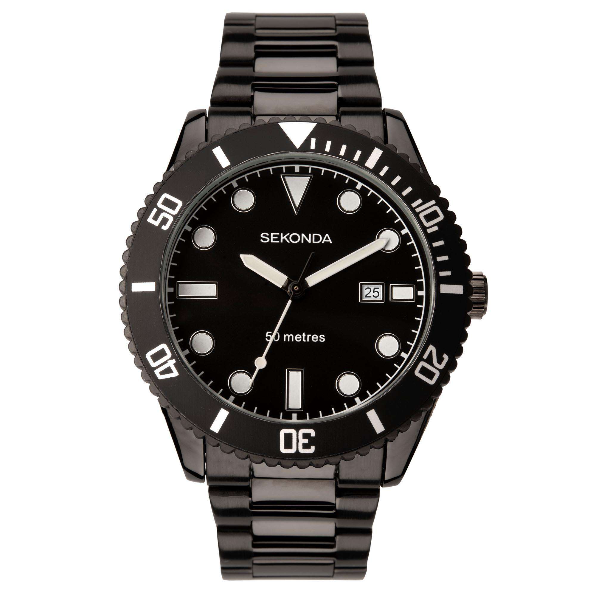 Sekonda Sports Quartz Black Dial Black Stainless Steel Bracelet Men's Watch 1980
