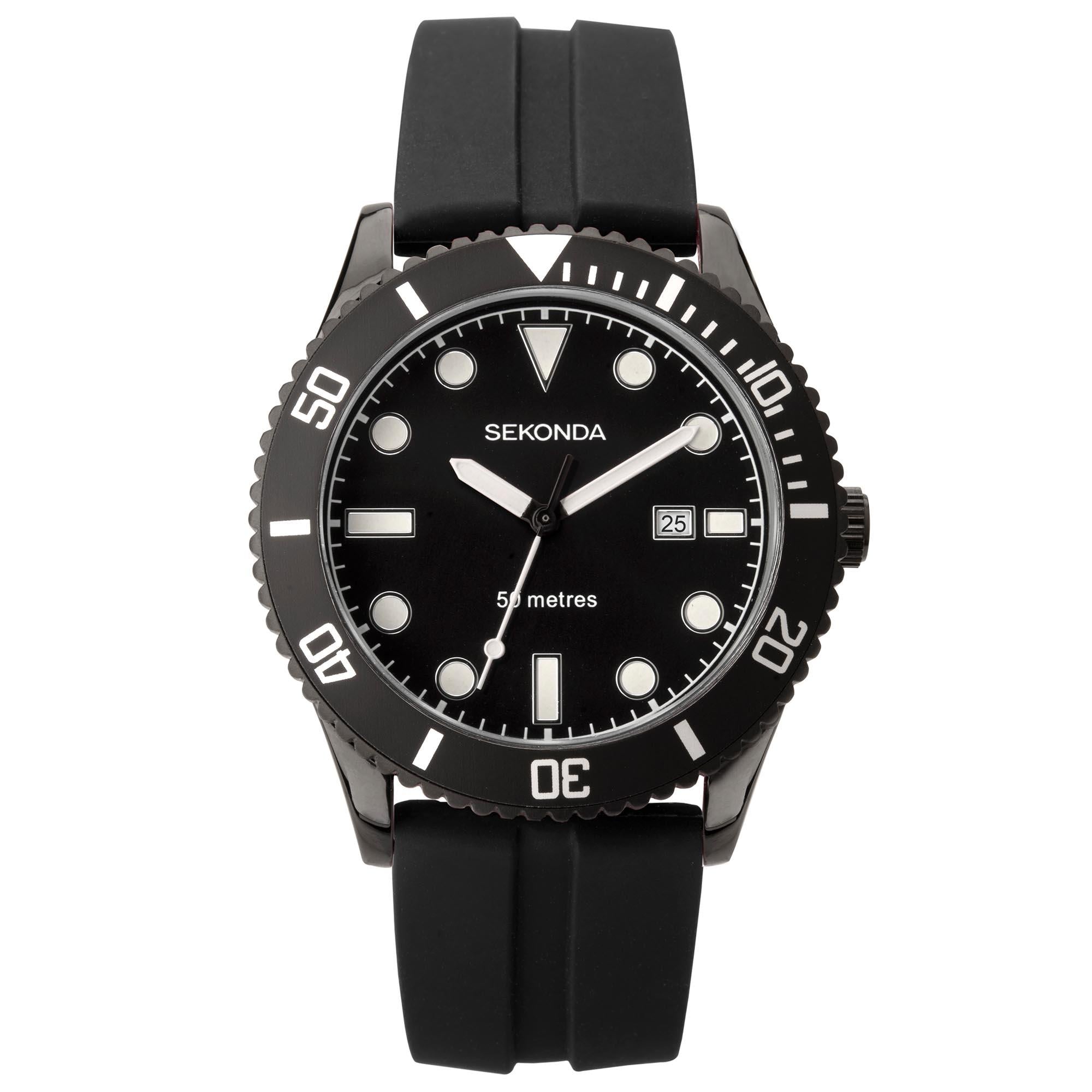 Sekonda Sports Quartz Dive Style Black Dial Black Rubber Strap Men's Watch 1981