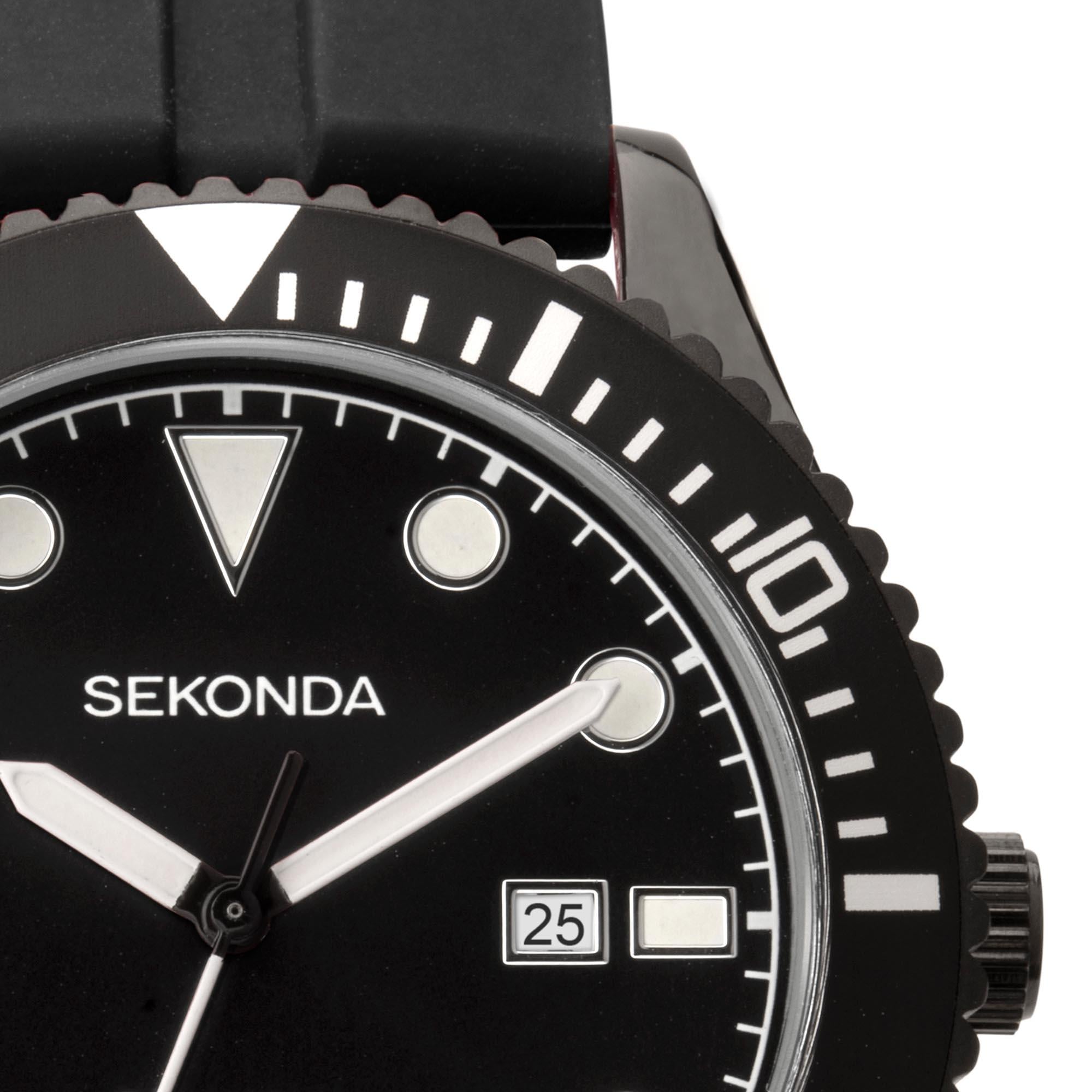 Sekonda Sports Quartz Dive Style Black Dial Black Rubber Strap Men's Watch 1981