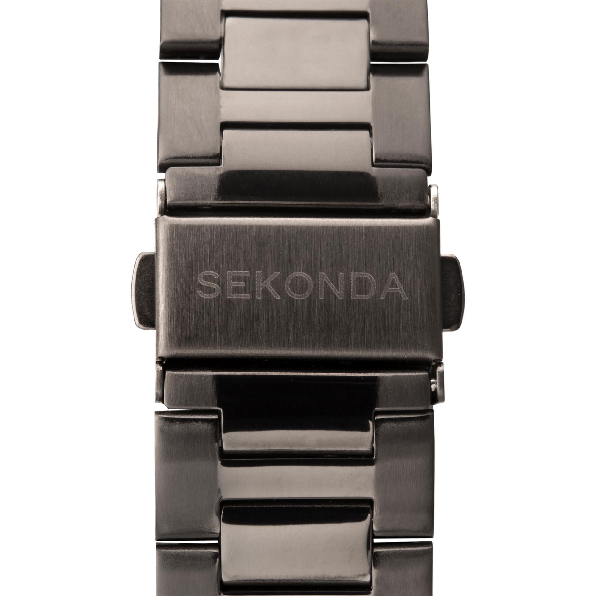 Sekonda Sports Quartz White Dial Gun Metal Grey IP Steel Bracelet Men's Watch 1987