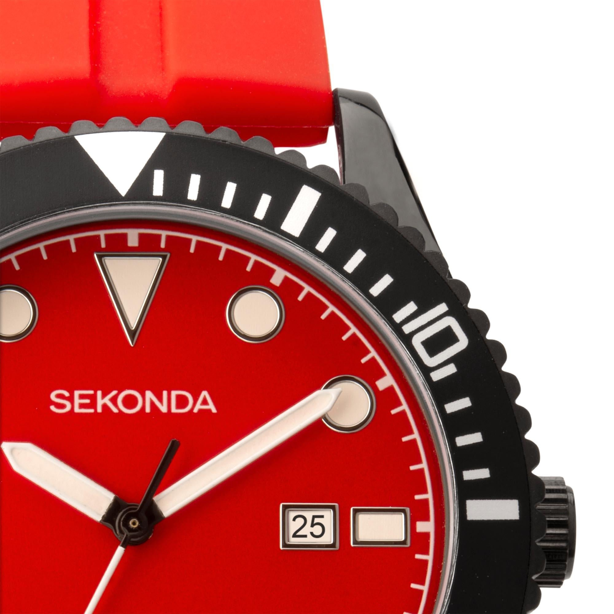 Sekonda Sports Quartz Red Dial Red Rubber Strap Men's Watch 1985