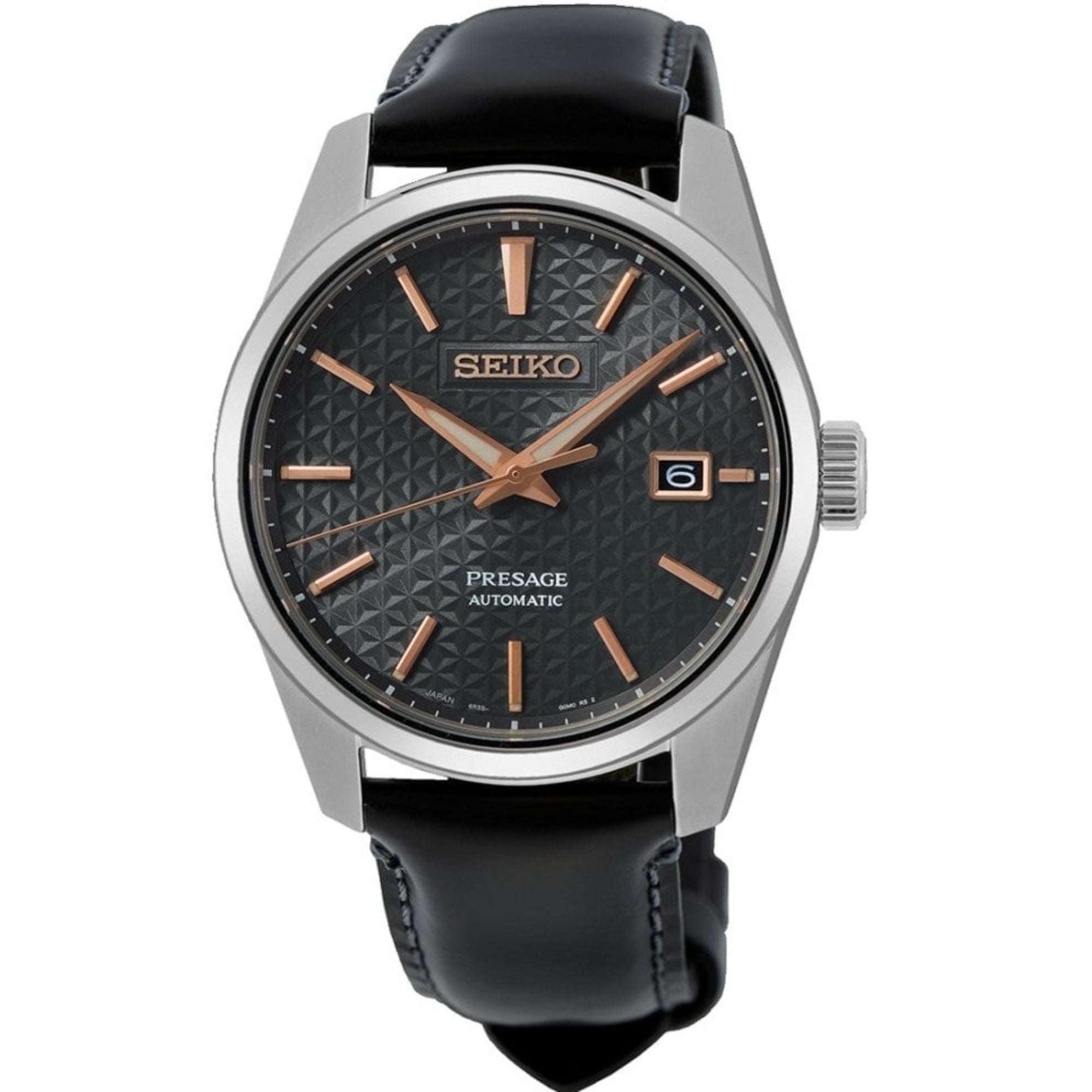 Seiko Presage Sharp Edge Series Automatic Black Dial Black Leather Strap Men's Watch SPB231J1
