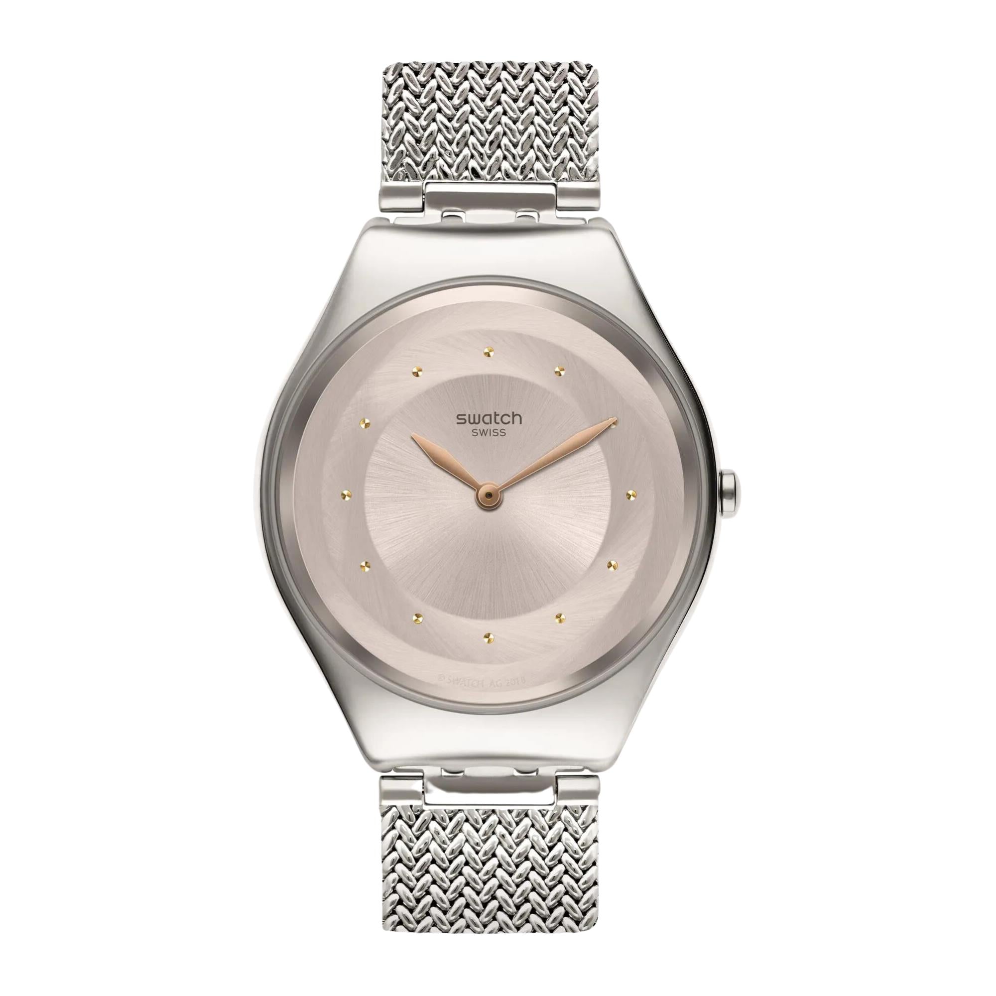 Swatch Skin Irony SkinSand Milanese Mesh Bracelet Beige Dial Ladies Watch SYXS117M