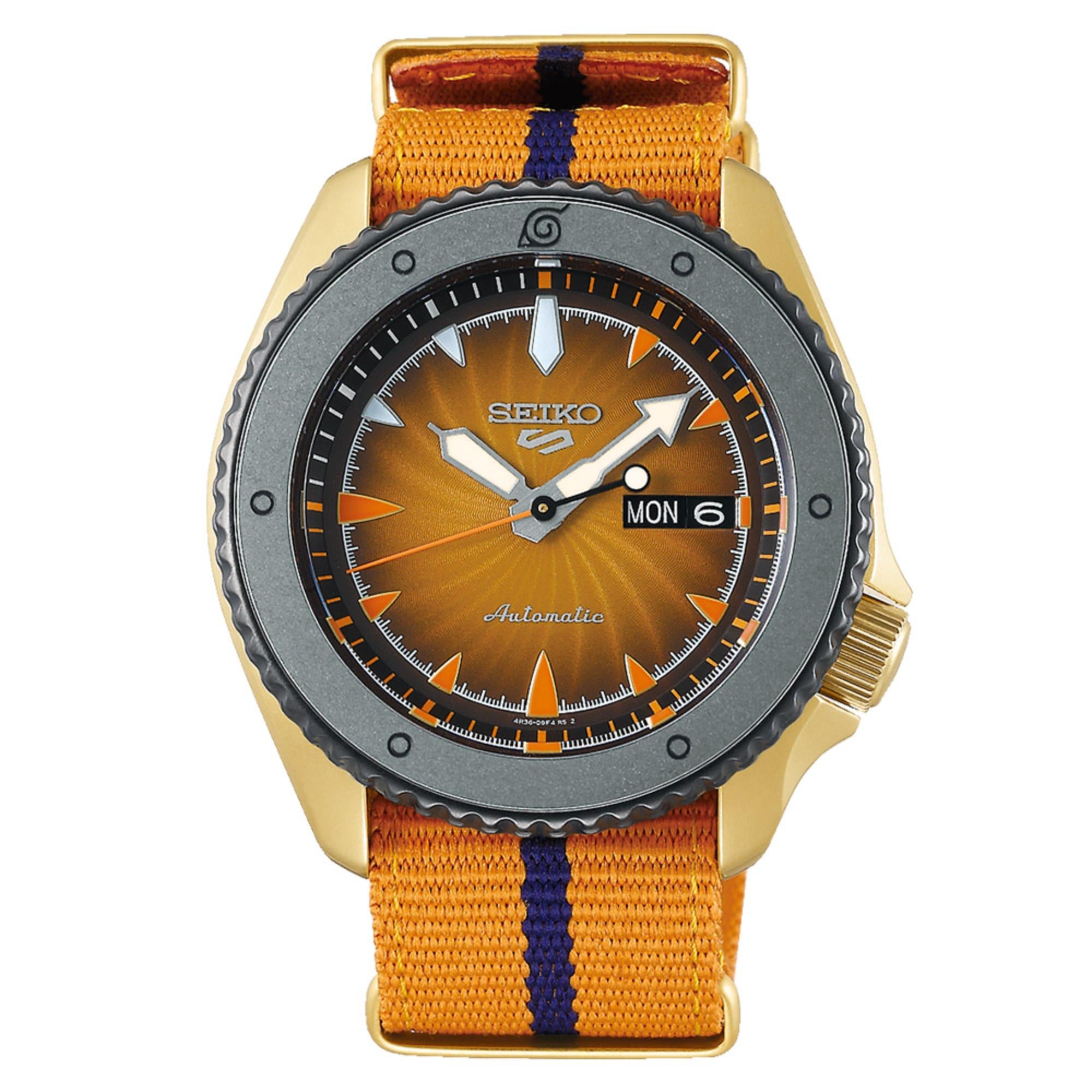 Seiko 5 Sports Naruto & Boruto Automatic Orange Dial Nylon Strap Men's Watch SRPF70K1