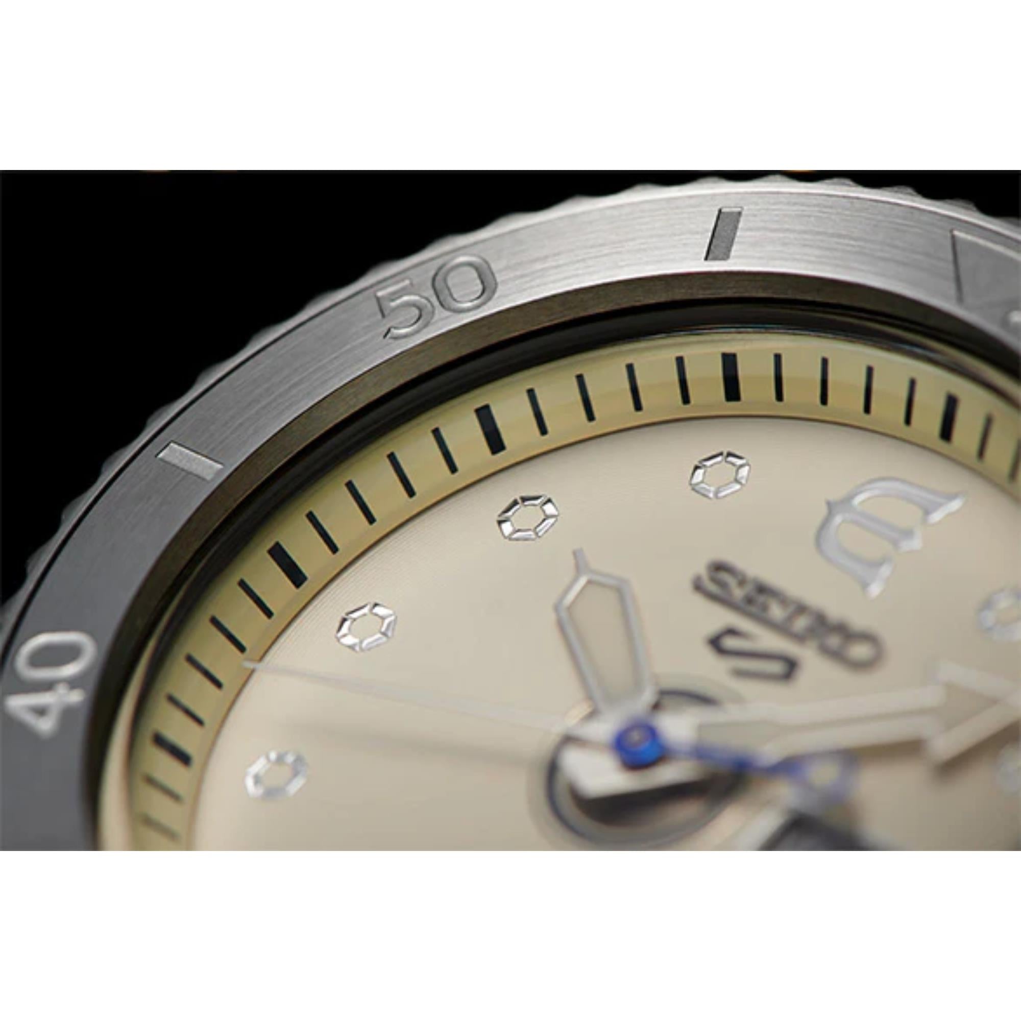 Seiko 5 Sports Evisen Skateboard Limited Edition Automatic Cream Dial Leather Strap Men's Watch SRPF93K1