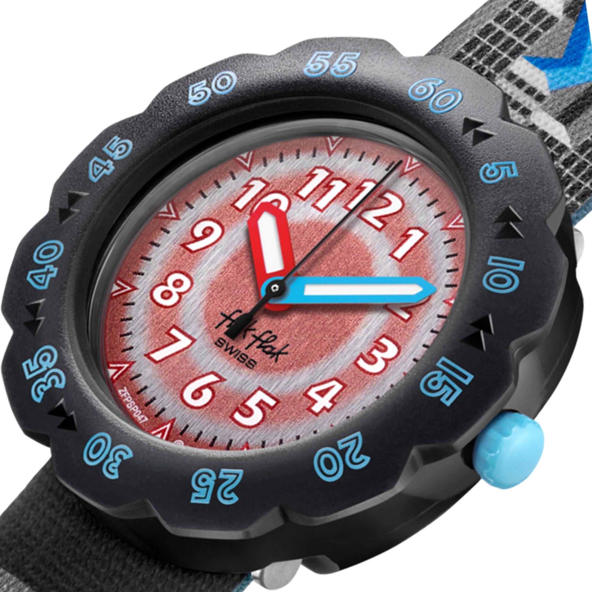 Flik Flak Colour Blast Quartz Blue Dial Blue Textile Strap Childrens Watch FPNP043