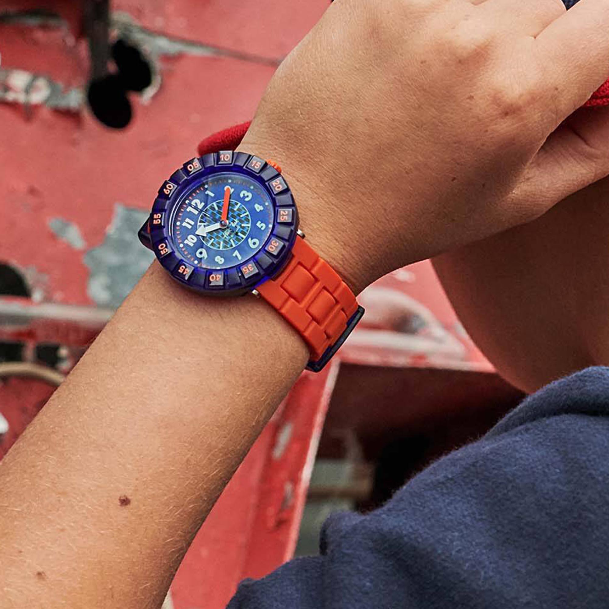 Flik Flak Orangebrick Quartz Blue Dial Orange Silicone Strap Children’s Watch FCSP103