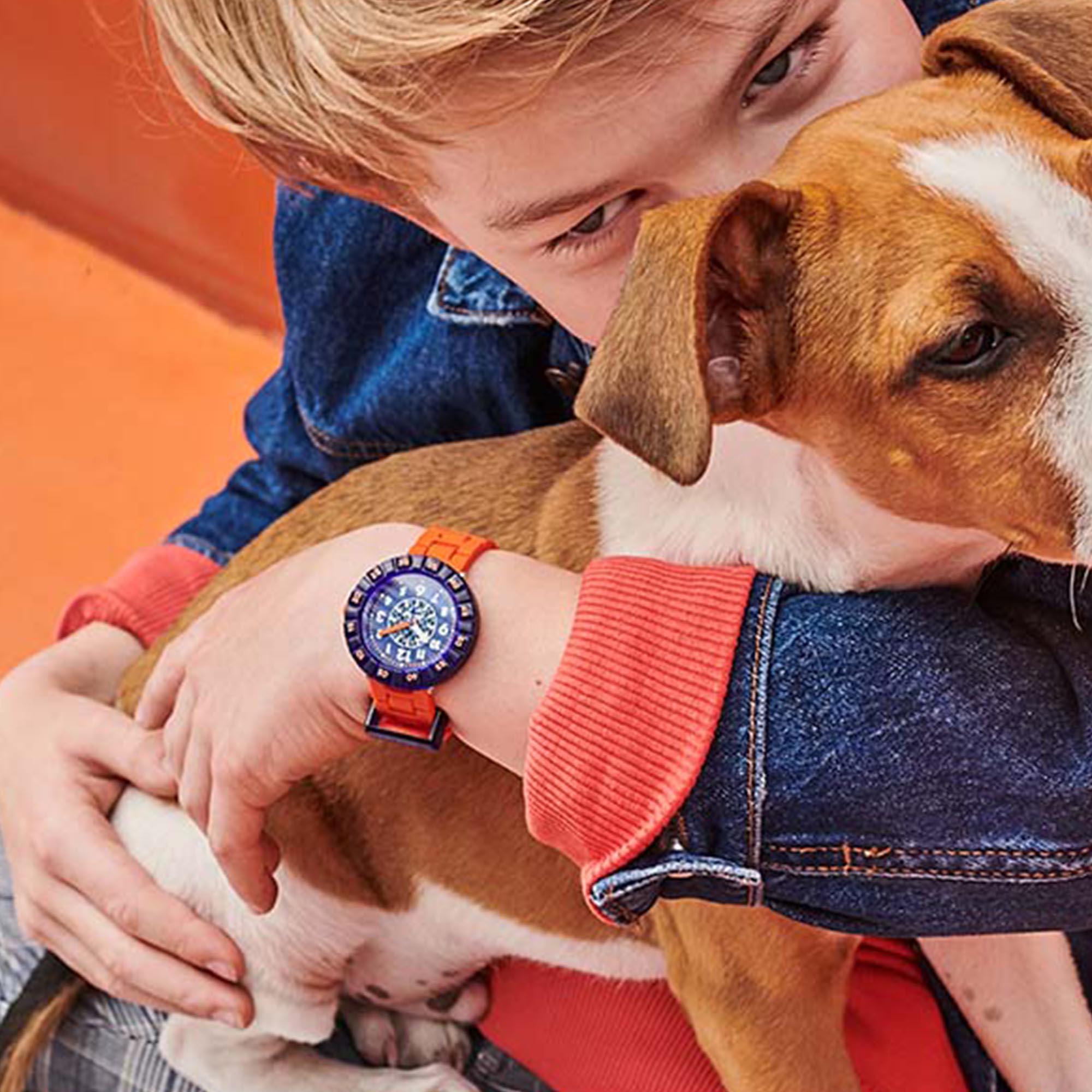 Flik Flak Orangebrick Quartz Blue Dial Orange Silicone Strap Children’s Watch FCSP103