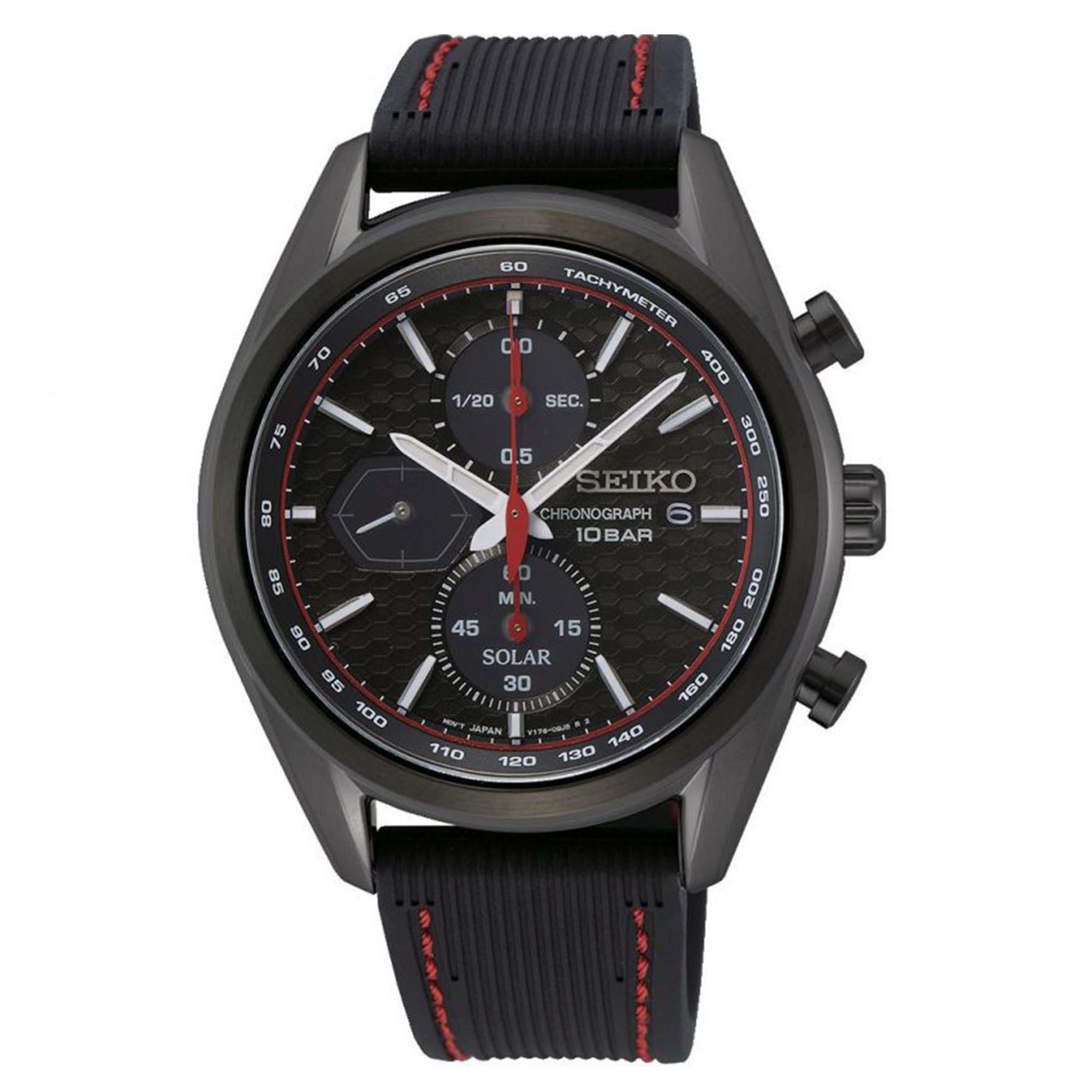 Seiko Conceptual Solar Quartz Black Dial Black Silicone Strap Men's Watch SSC777P1