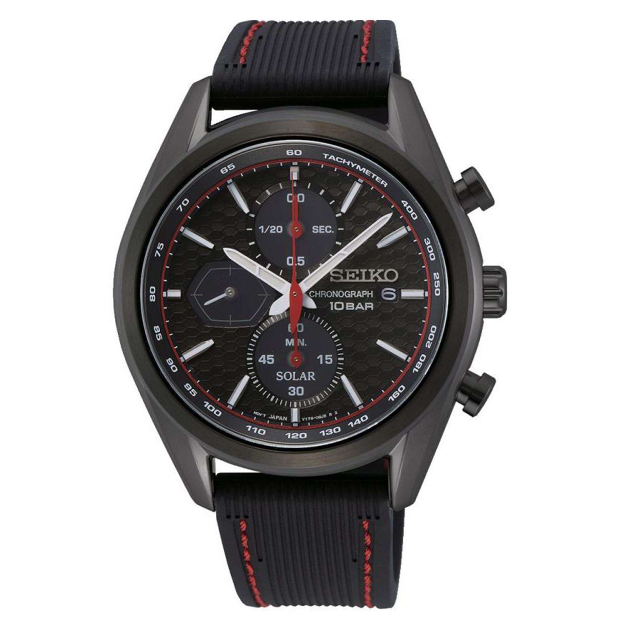Seiko Conceptual Solar Quartz Black Dial Black Silicone Strap Men's Watch SSC777P1
