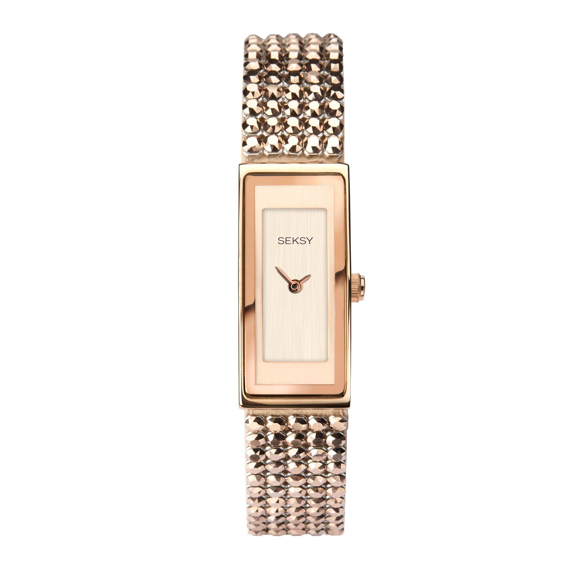 Seksy Sparkle Shimmer Quartz Rose Gold Dial Rose Gold PVD Brass Bracelet Ladies Watch 2850