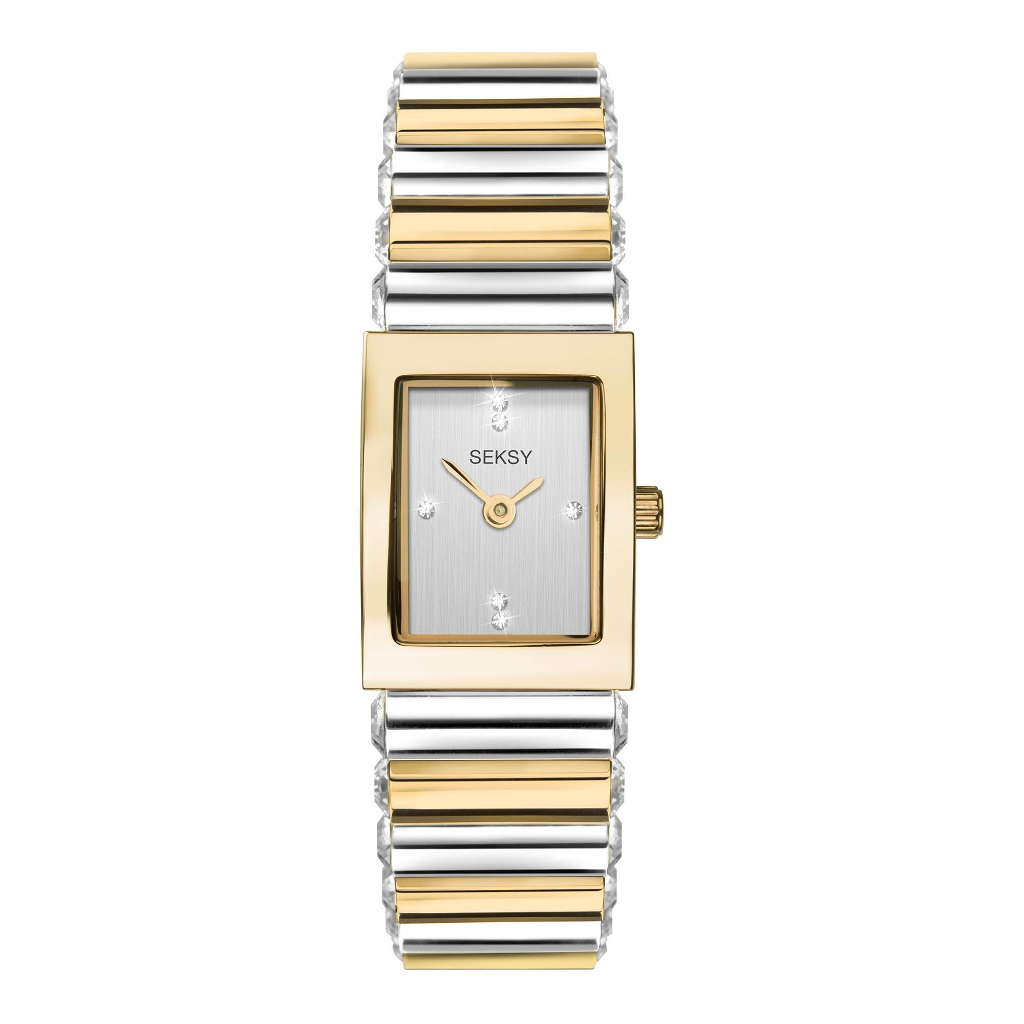 Seksy Edge Quartz Silver Dial Two Tone Stainless Steel Bracelet Ladies Watch 2865