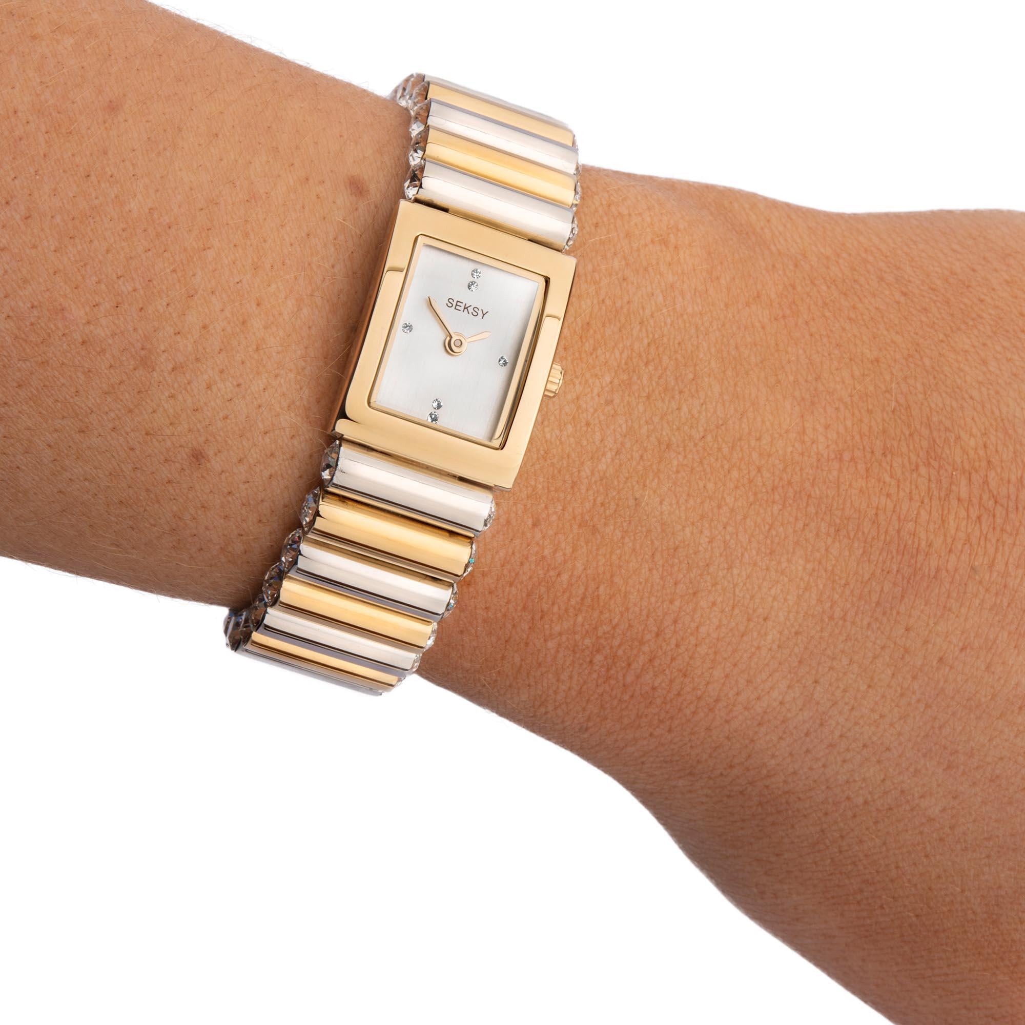 Seksy Edge Quartz Silver Dial Two Tone Stainless Steel Bracelet Ladies Watch 2865