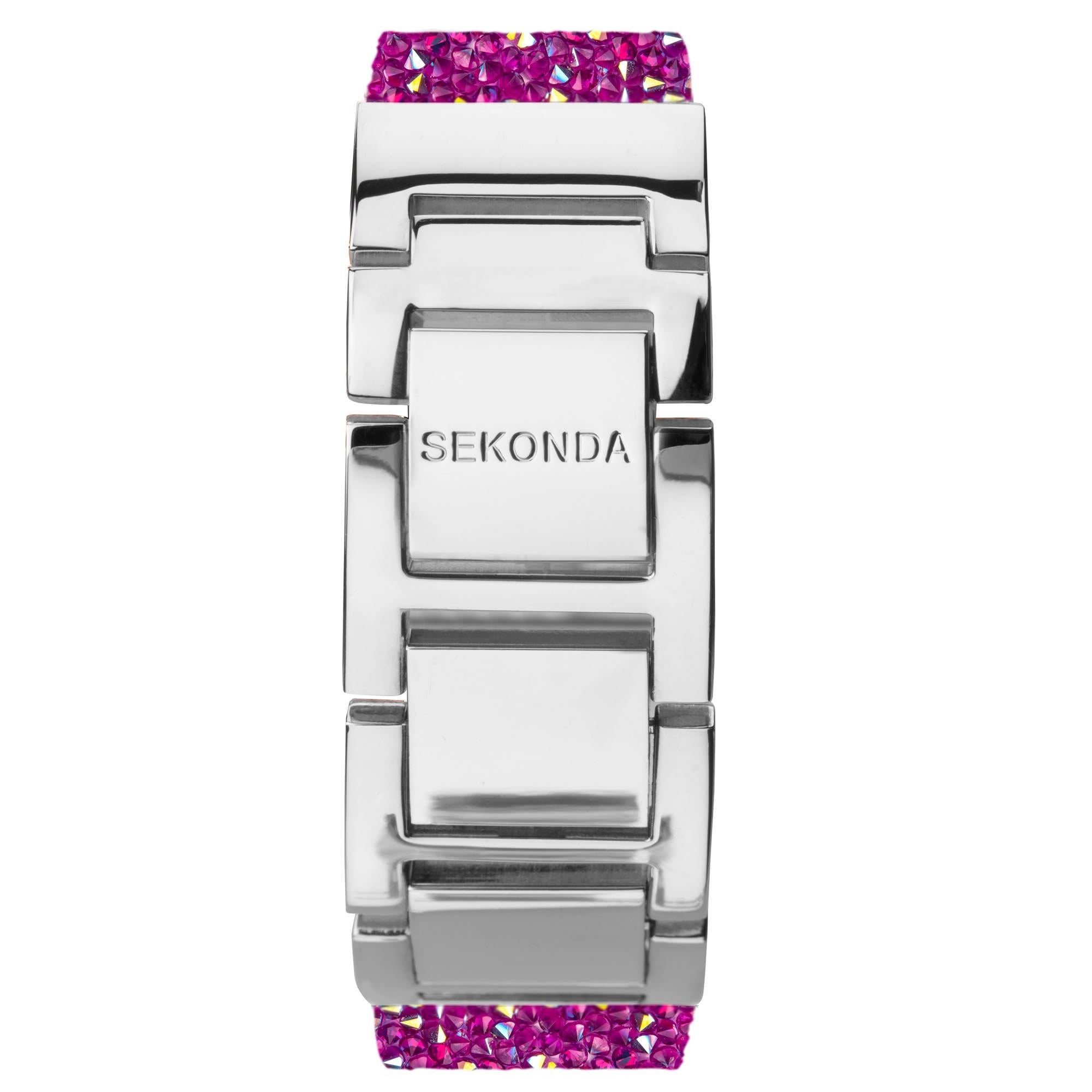 Seksy Dress Quartz Pink Dial White Leather Strap Ladies Watch 2856