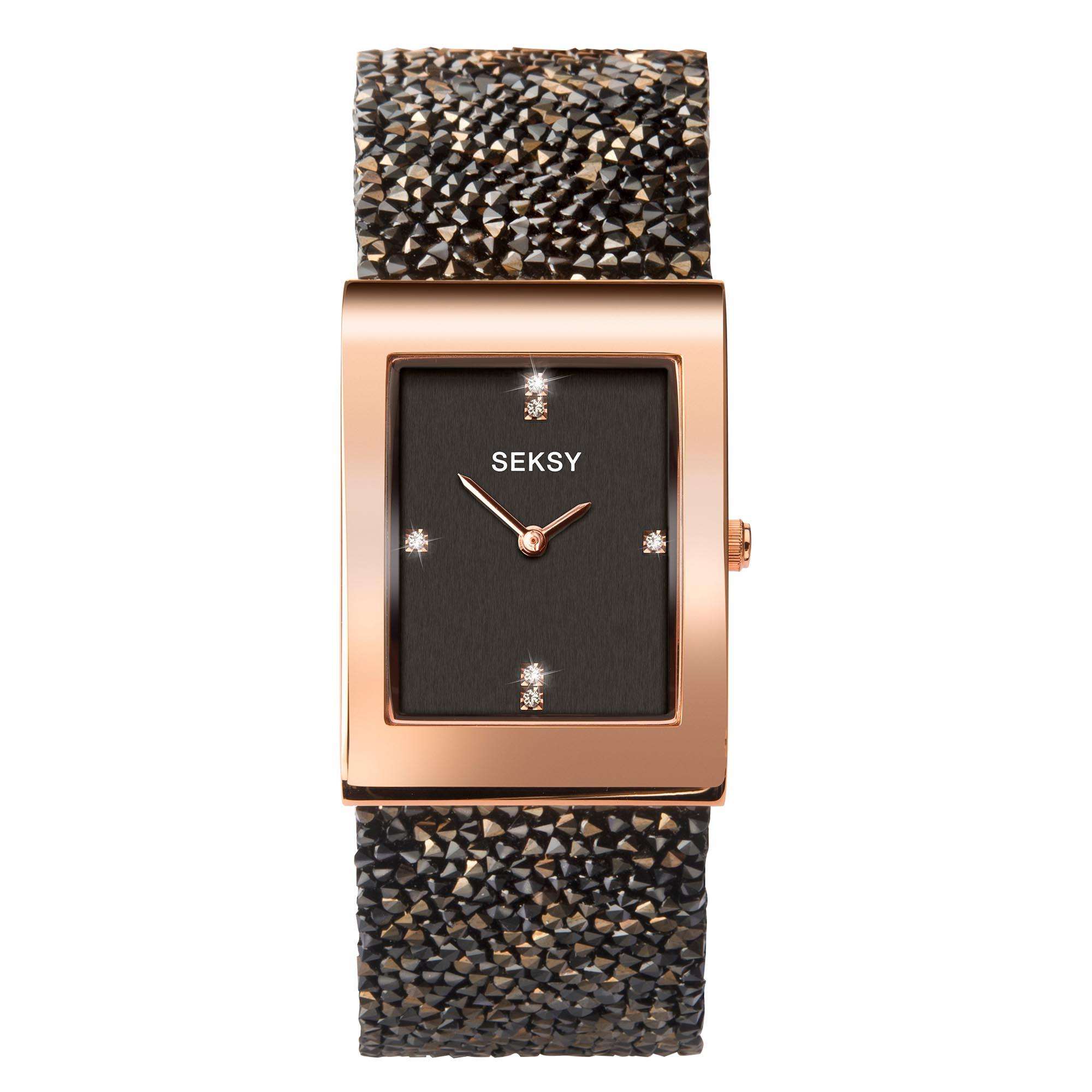 Seksy Dress Quartz Black Dial Black PVD Brass Bracelet Ladies Watch 2653