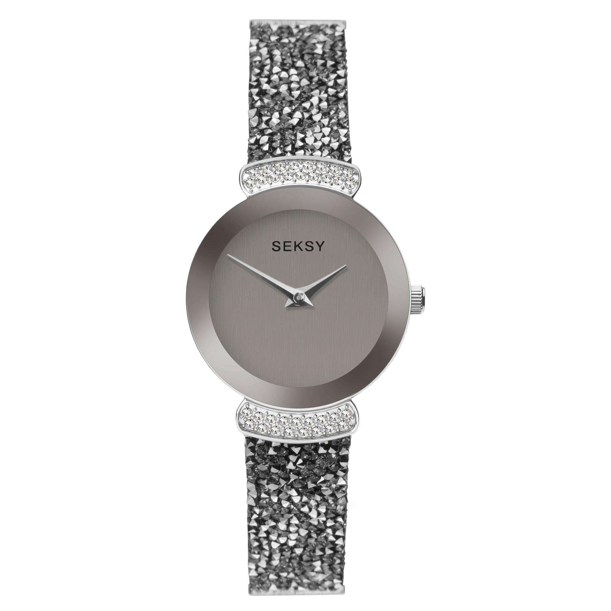 Seksy Rocks Quartz Grey Dial Silver Brass Bracelet Ladies Watch 2718