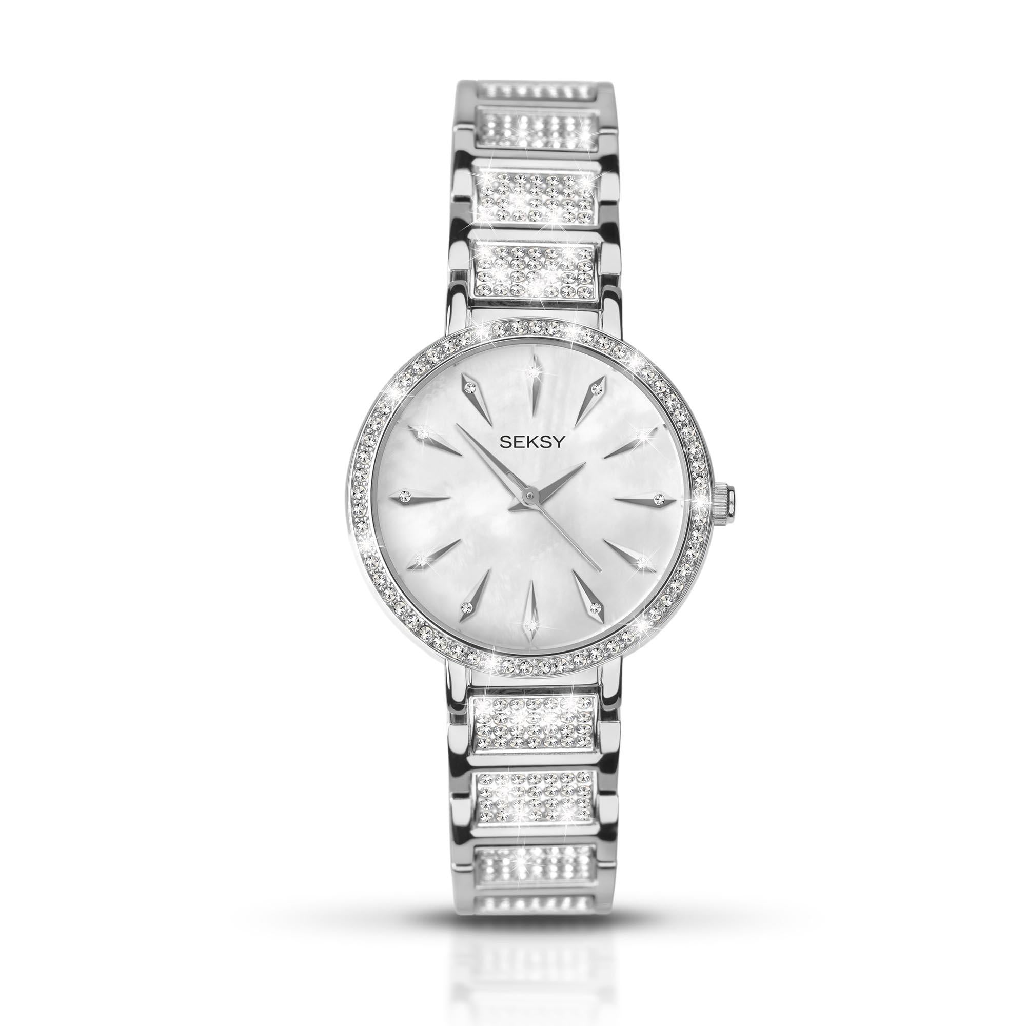 Seksy Classic Quartz Silver Dial Silver PVD Brass Bracelet Ladies Watch 2371