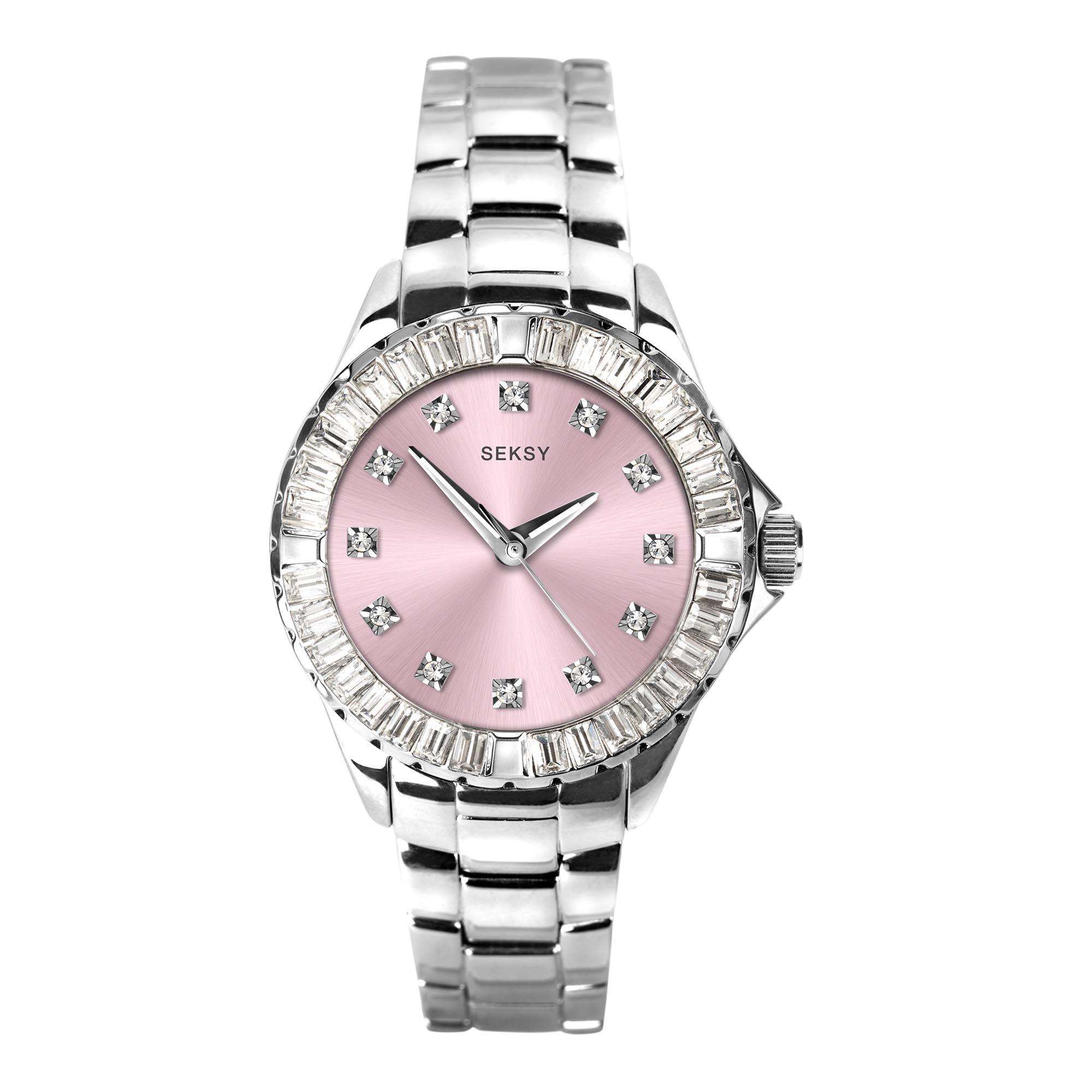 Seksy Classic Quartz Pink Dial Stainless Steel Bracelet Ladies Watch 2947