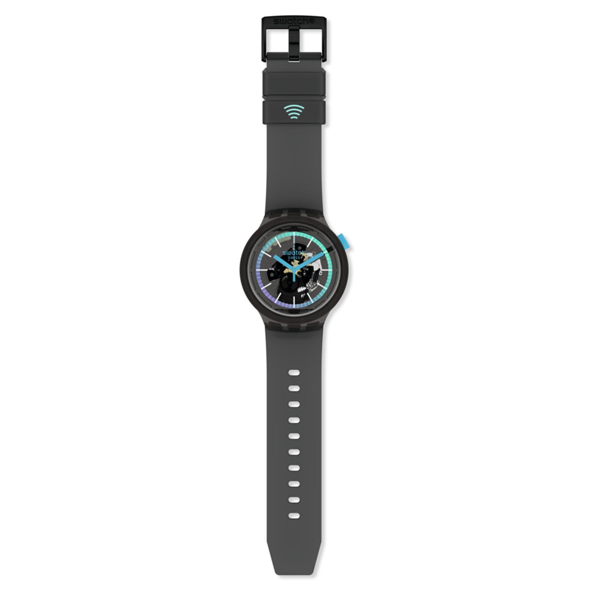 Swatch SwatchPAY! BbblackPAY! Quartz Skeleton Dial Black Silicone Strap Unisex Watch SO27B120-5300