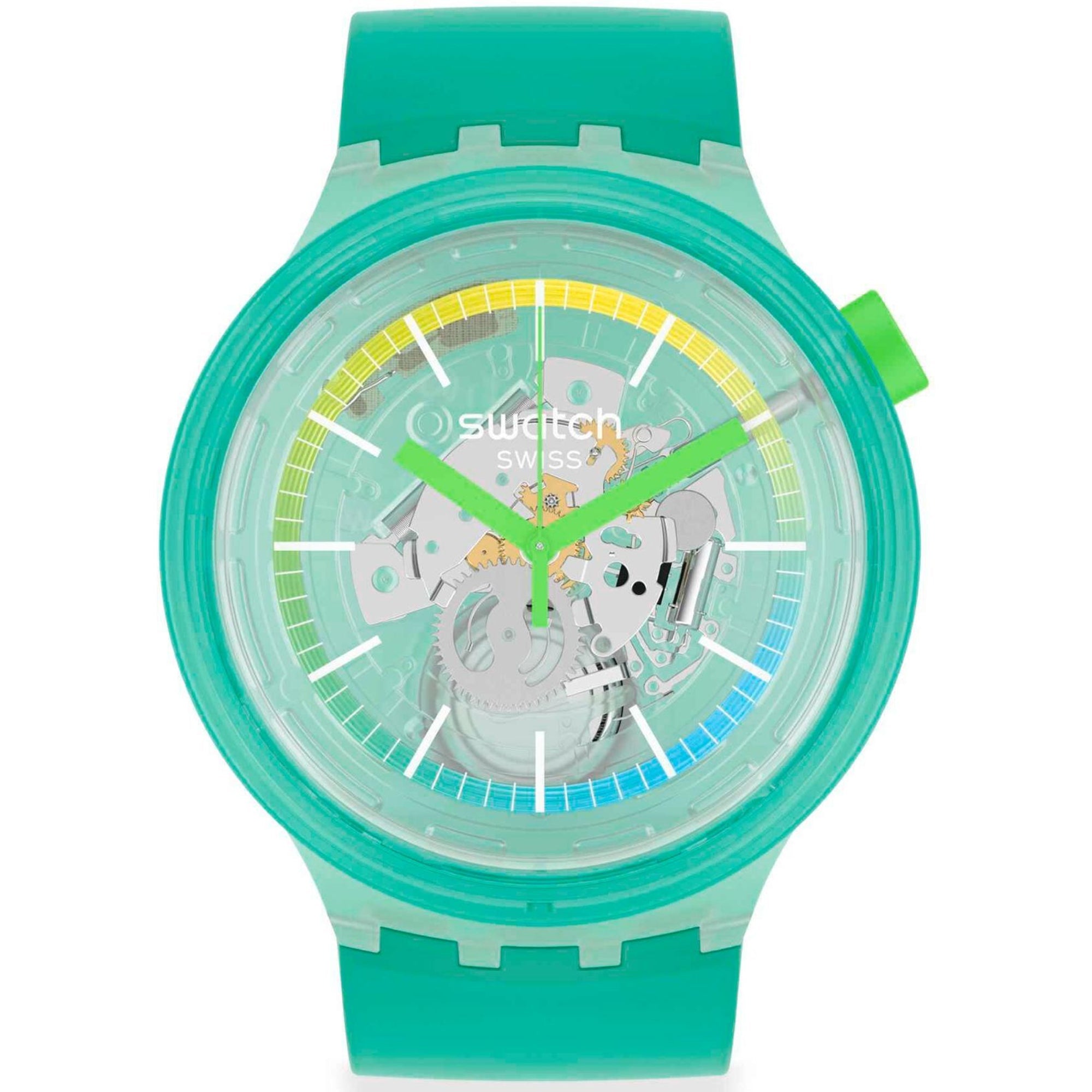 Swatch SwatchPAY! Turquoise Pay! Quartz Skeleton Dial Black Silicone Strap Unisex Watch SO27L100-5300