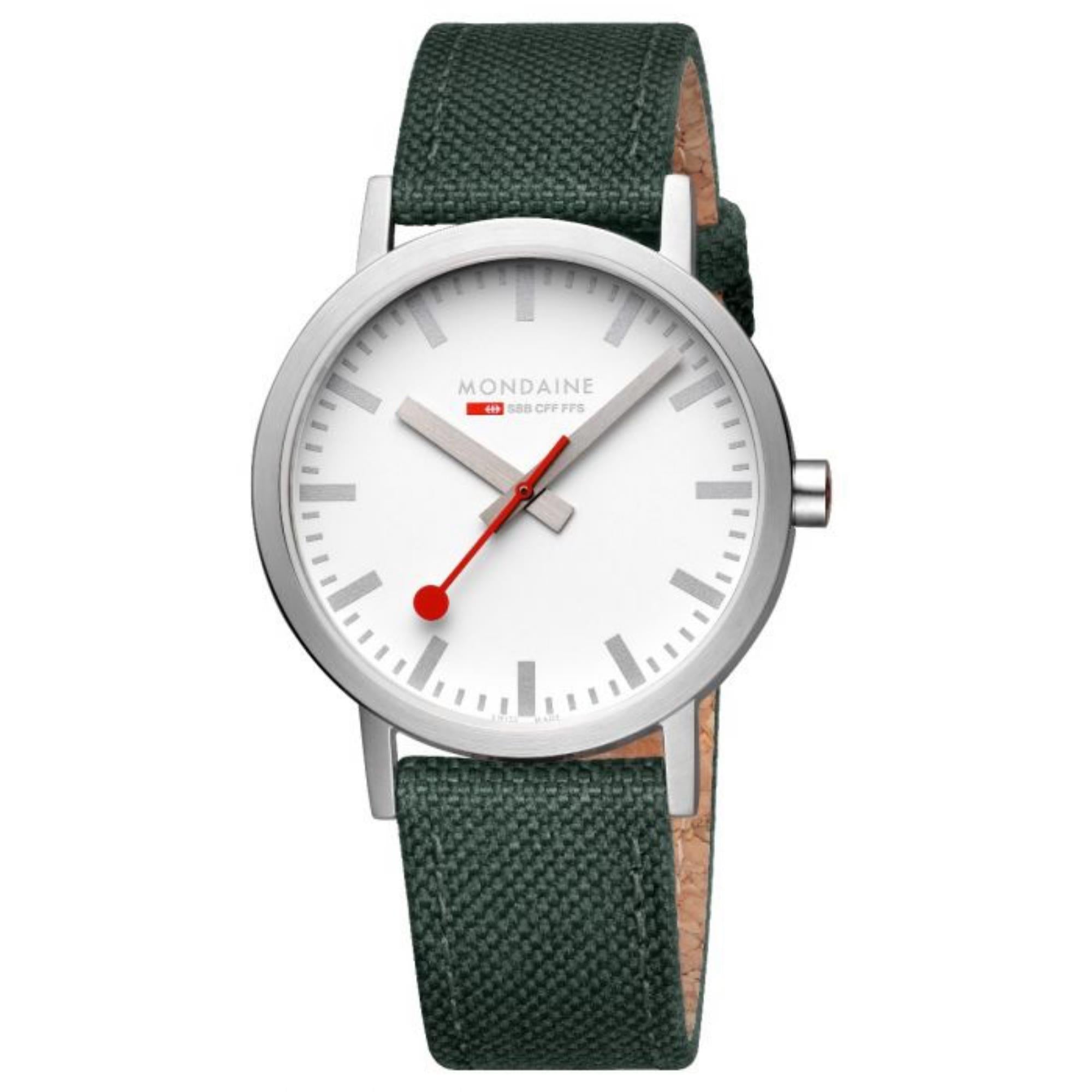 Mondaine Classic Quartz White Dial Green Textile Strap Unisex Watch A660.30360.17SBS