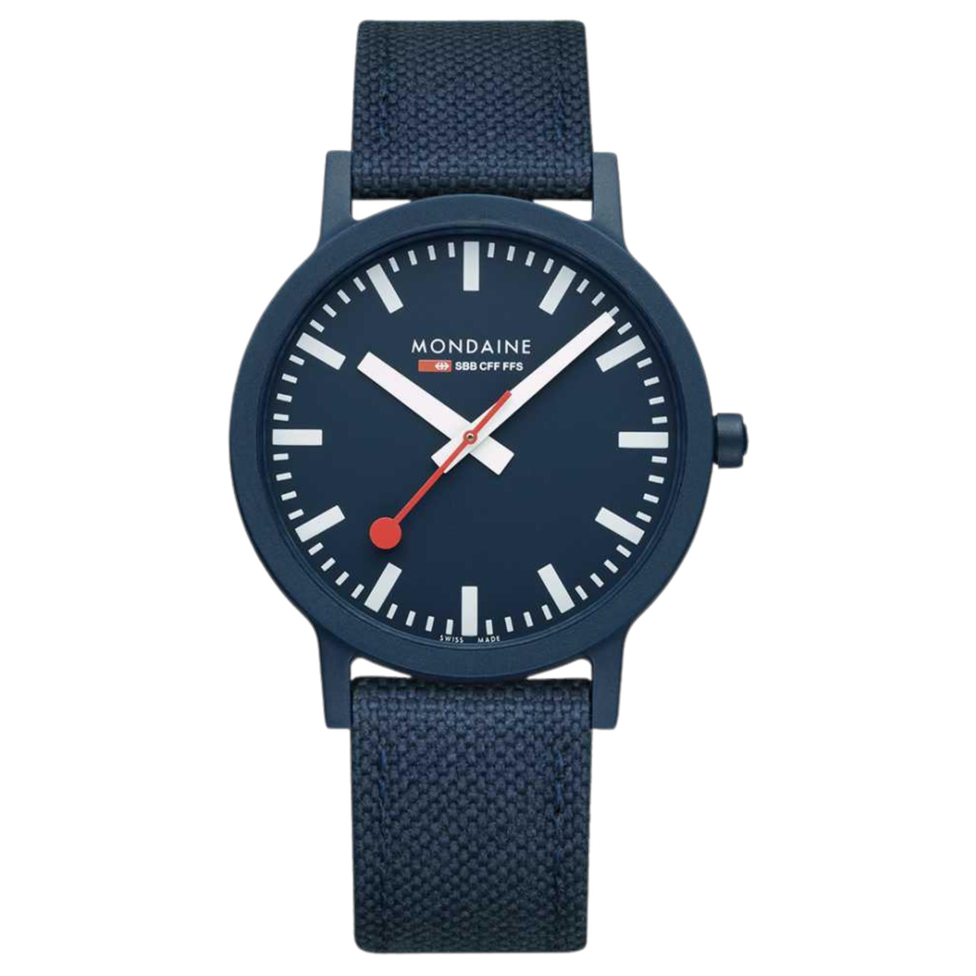 Mondaine Essence Quartz Blue Dial Blue Recycled Textile Strap Unisex Watch MS1.41140.LD