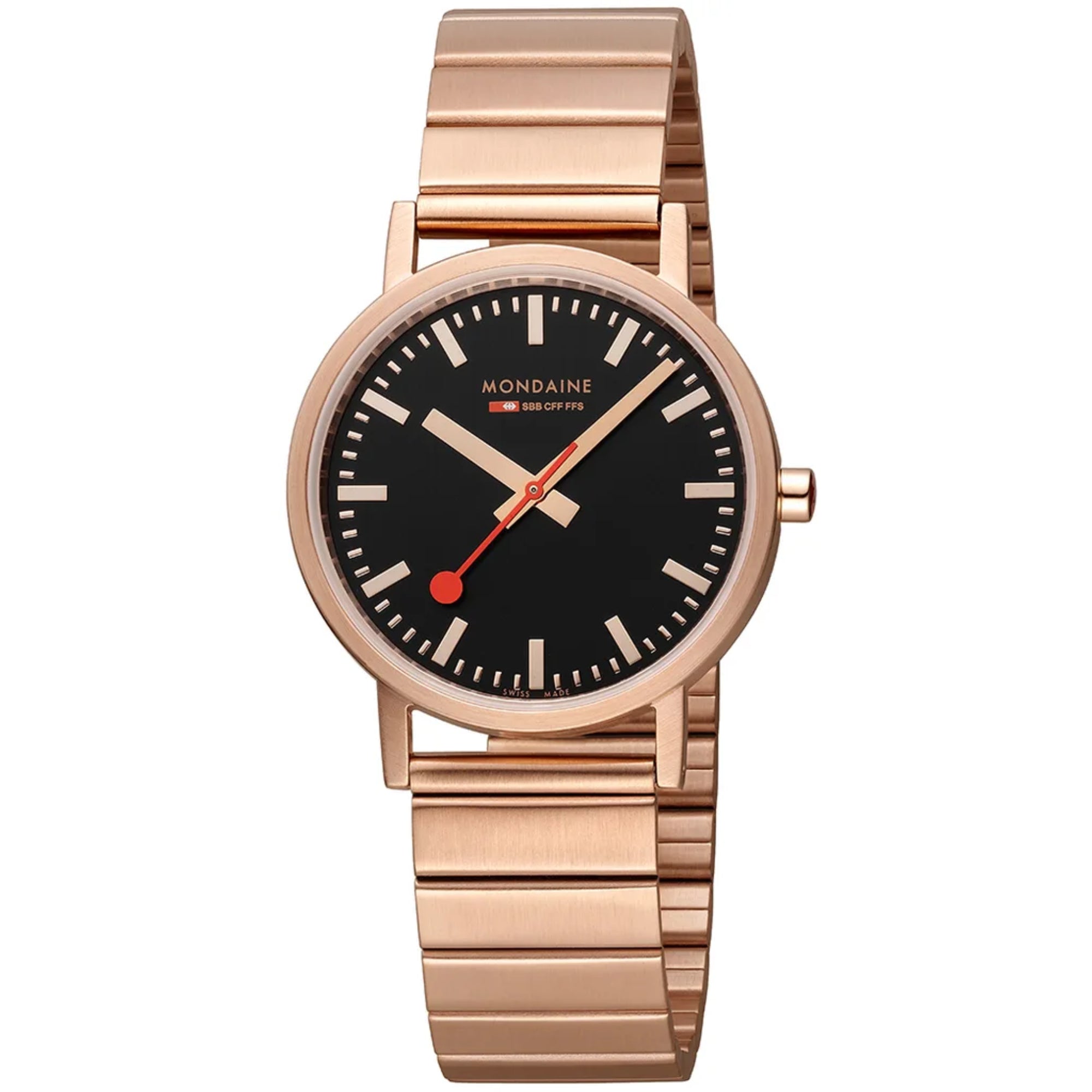 Mondaine Classic Quartz Rose Gold Stainless Steel Bracelet Black Dial Unisex Watch A660.30314.16SBR